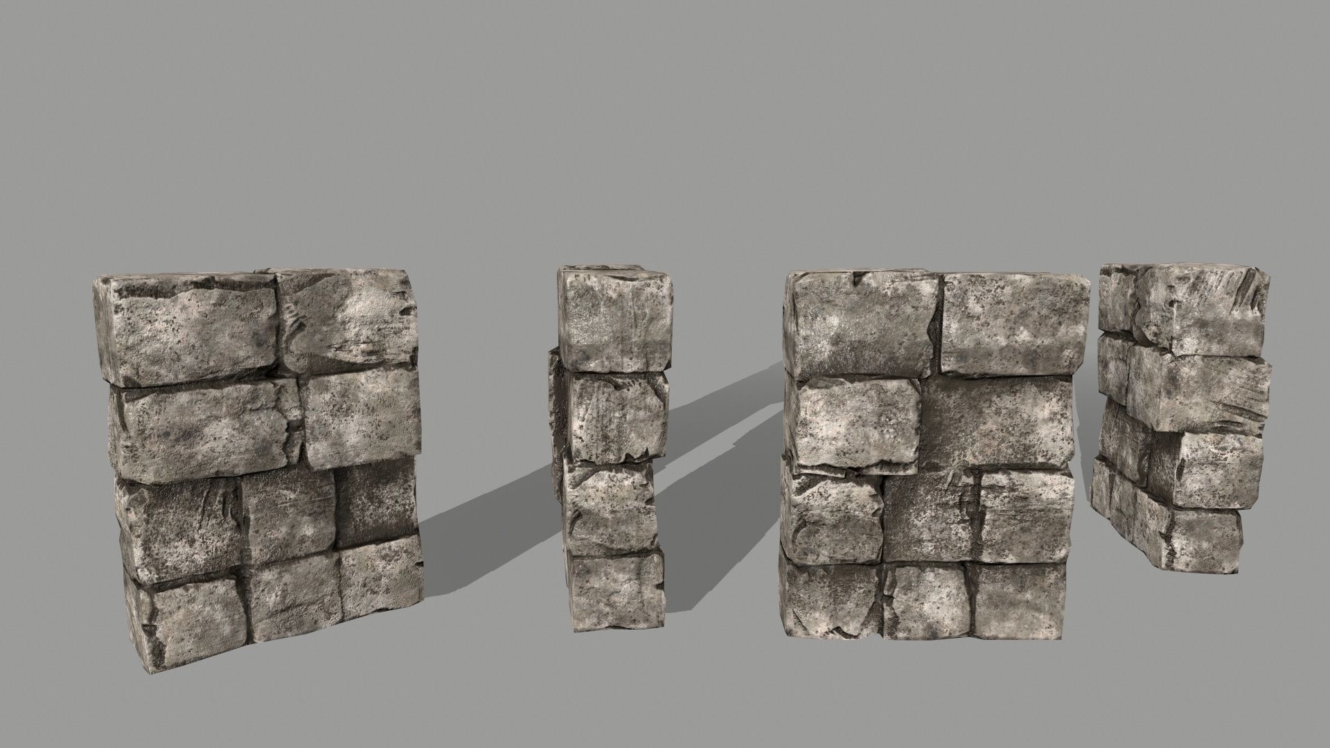 ruin set 2 stone wall with bricks Low-poly 3D model_16