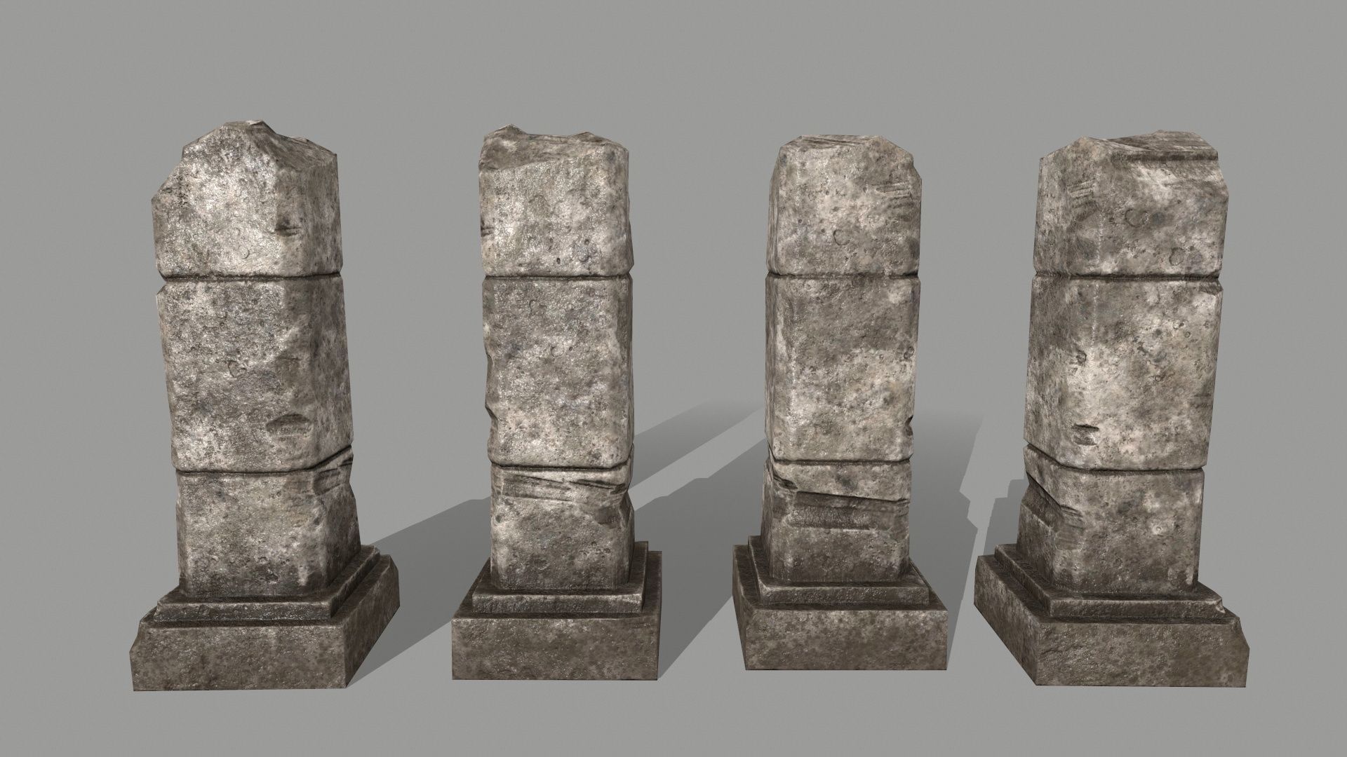 ruin set 2 stone wall with bricks Low-poly 3D model_21