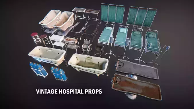 Vintage hospital props Low-poly 3D model