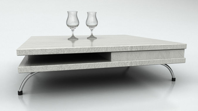 Table coffee with two glasses Low-poly 3D model
