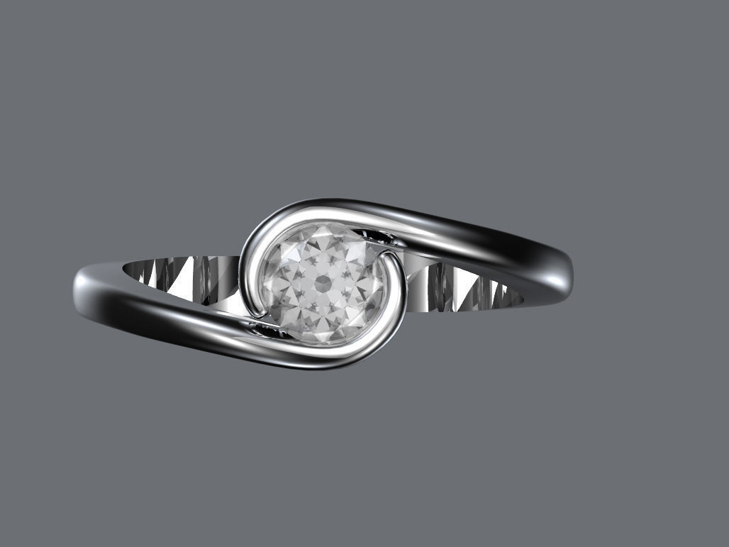 Solitaire engagement ring - half carat 3D print model_3