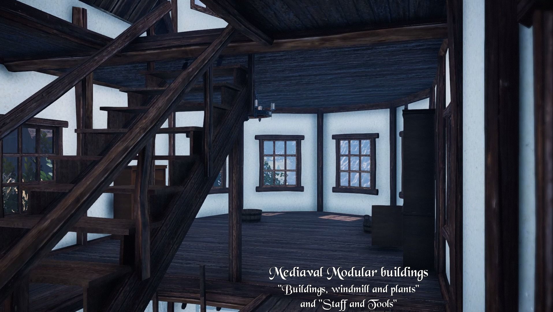 Medieval Modular City - Buildings and windmill Low-poly 3D model_25