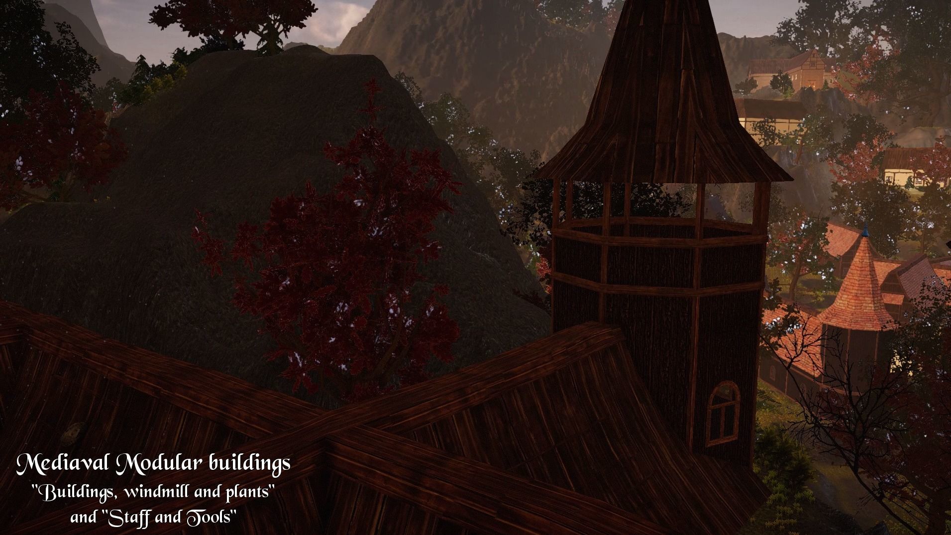 Medieval Modular City - Buildings and windmill Low-poly 3D model_32