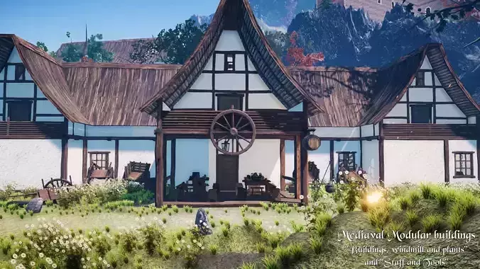 Medieval Modular City - Buildings and windmill