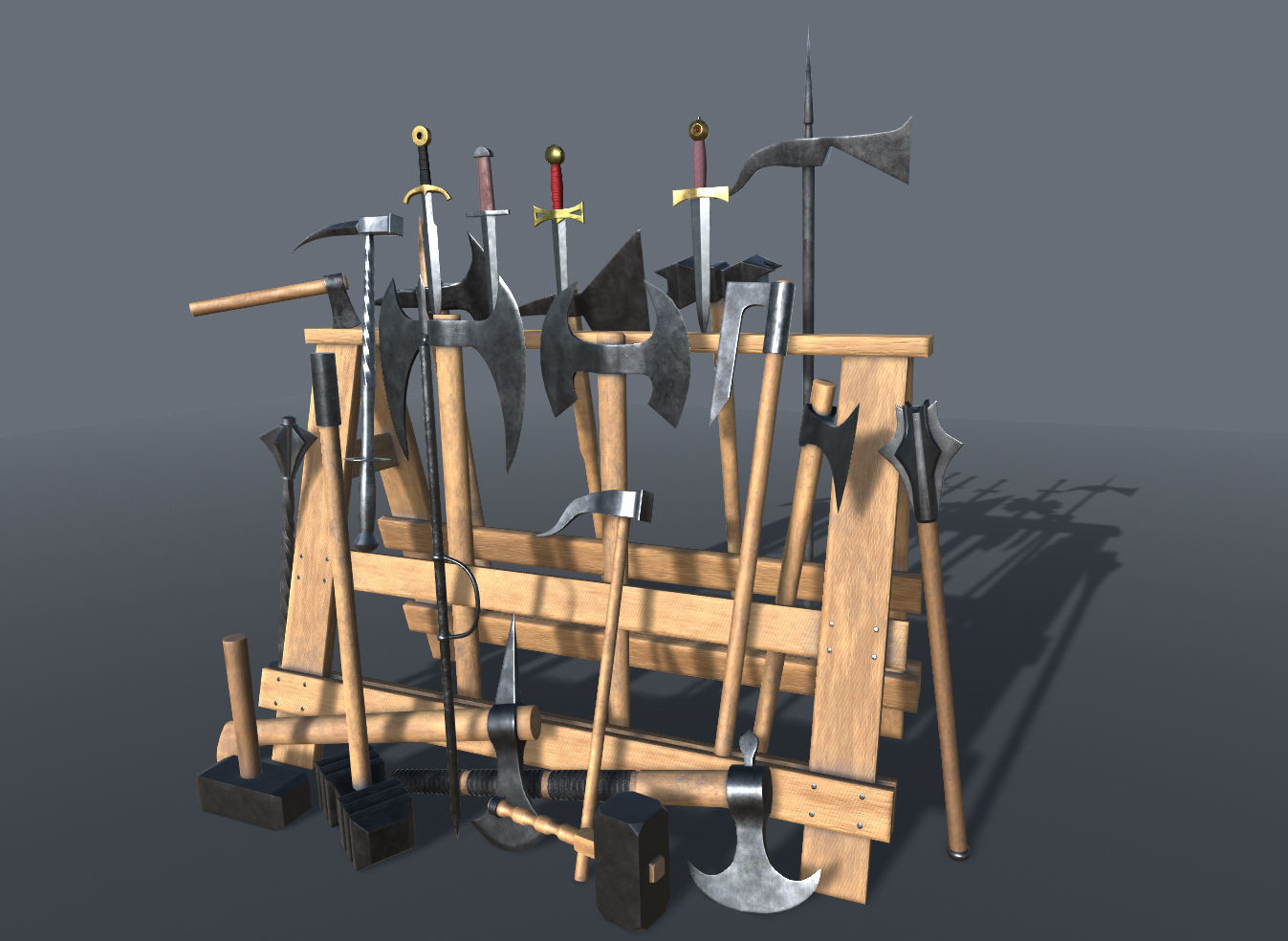 Medieval Weapons and Shields Bundle Low-poly 3D model_5