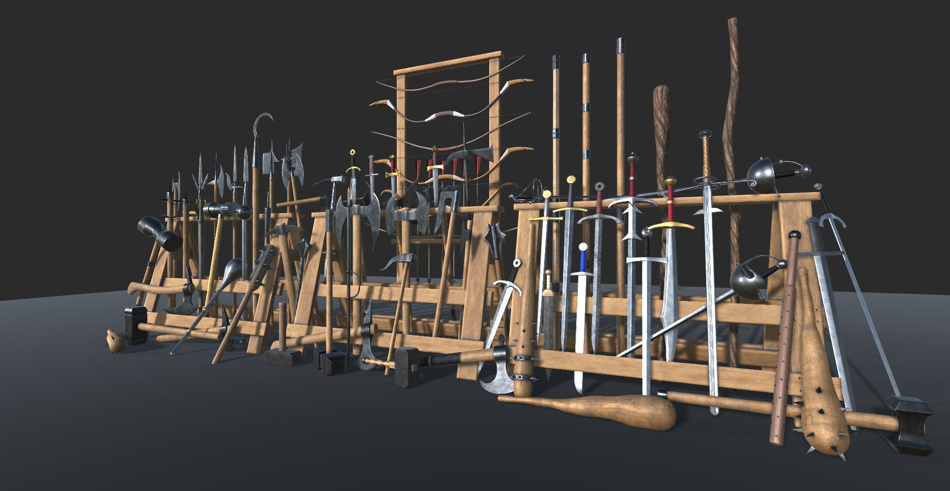 Medieval Weapons and Shields Bundle Low-poly 3D model_1