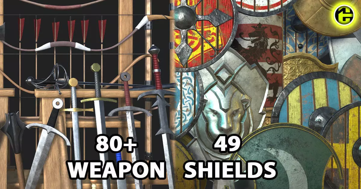 Medieval Weapons and Shields Bundle Low-poly 3D model_0