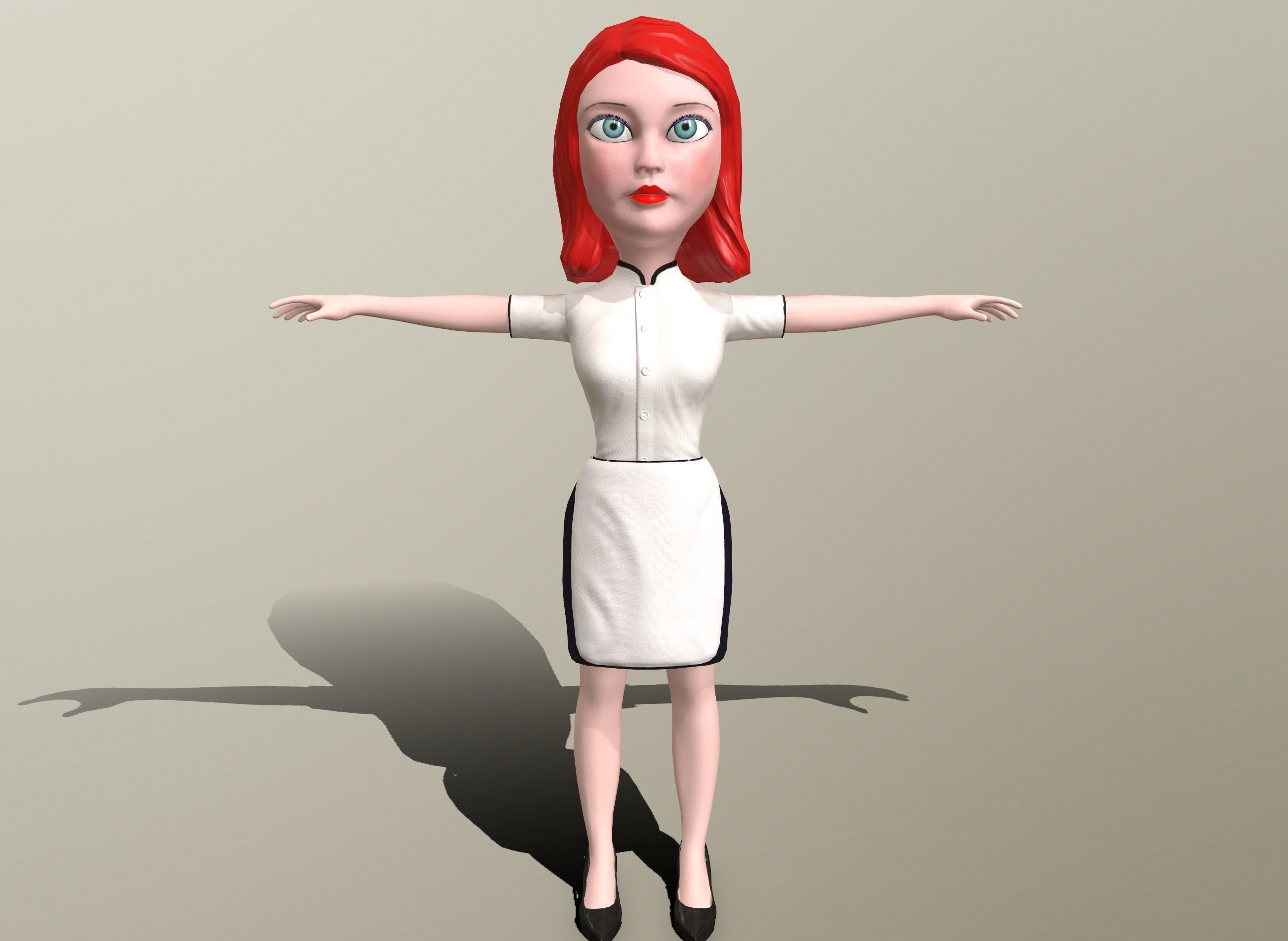 Waitress stylized rigged animated game ready character  Low-poly 3D model_17