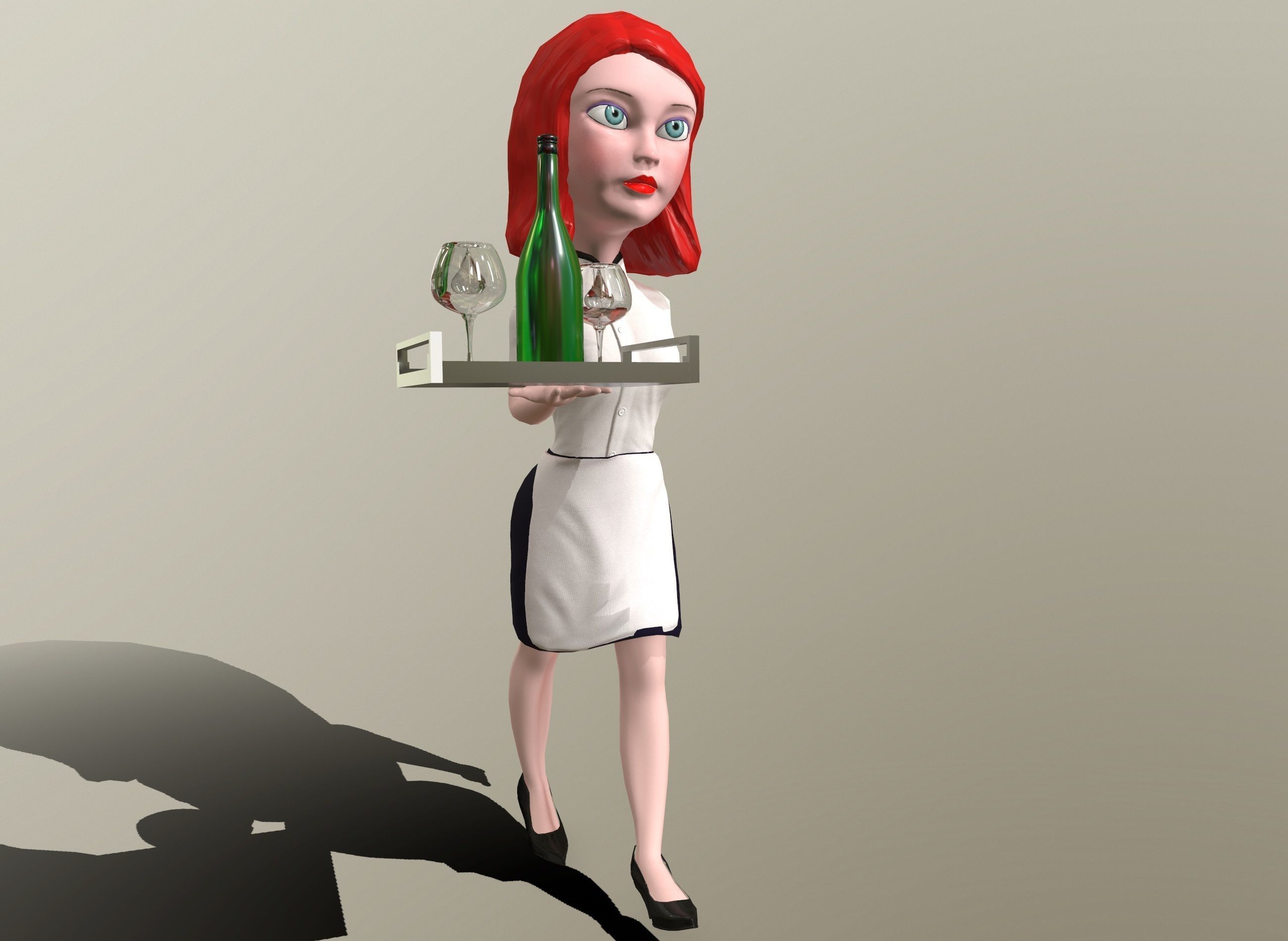 Waitress stylized rigged animated game ready character  Low-poly 3D model_5