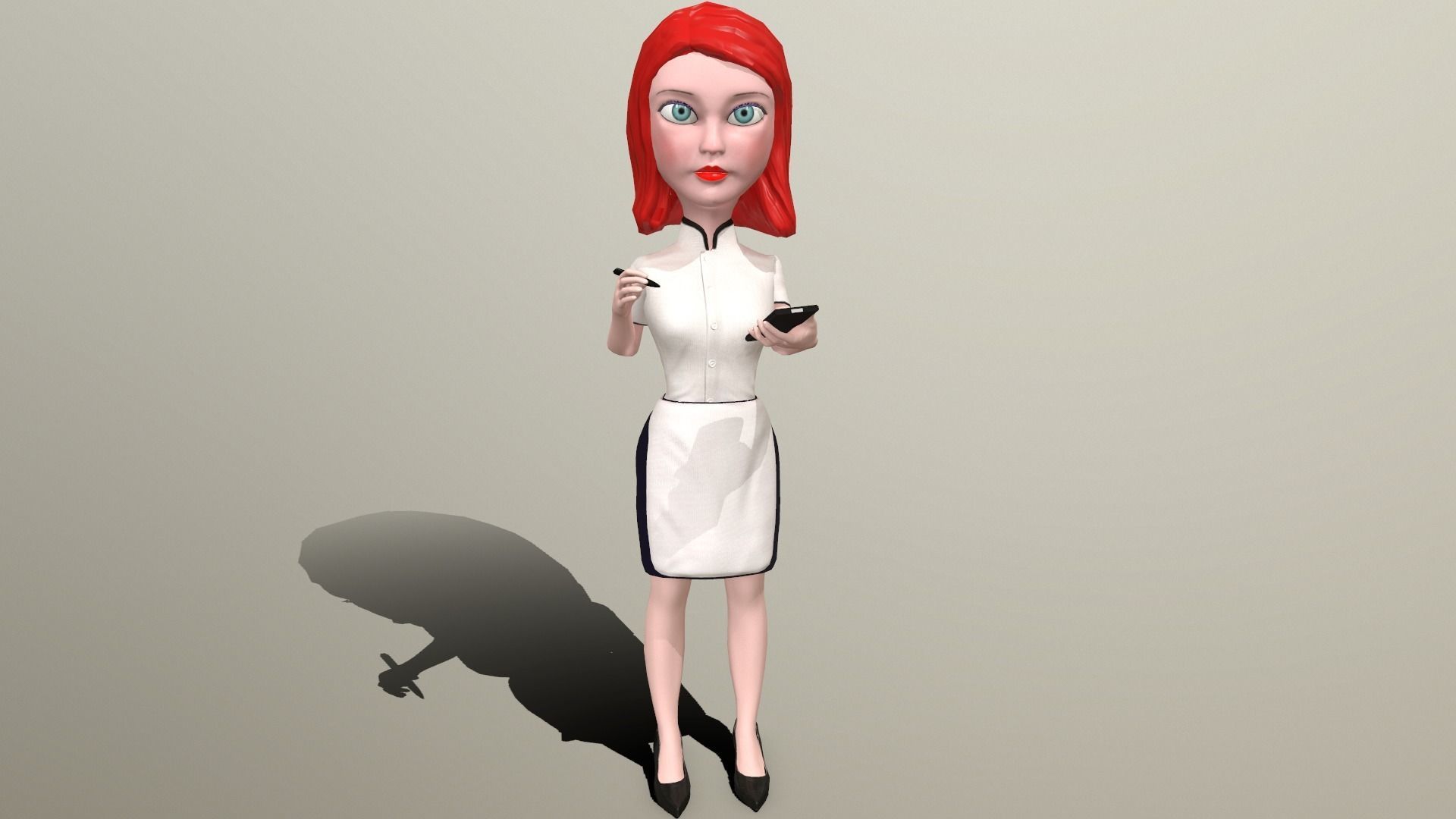 Waitress stylized rigged animated game ready character  Low-poly 3D model_12