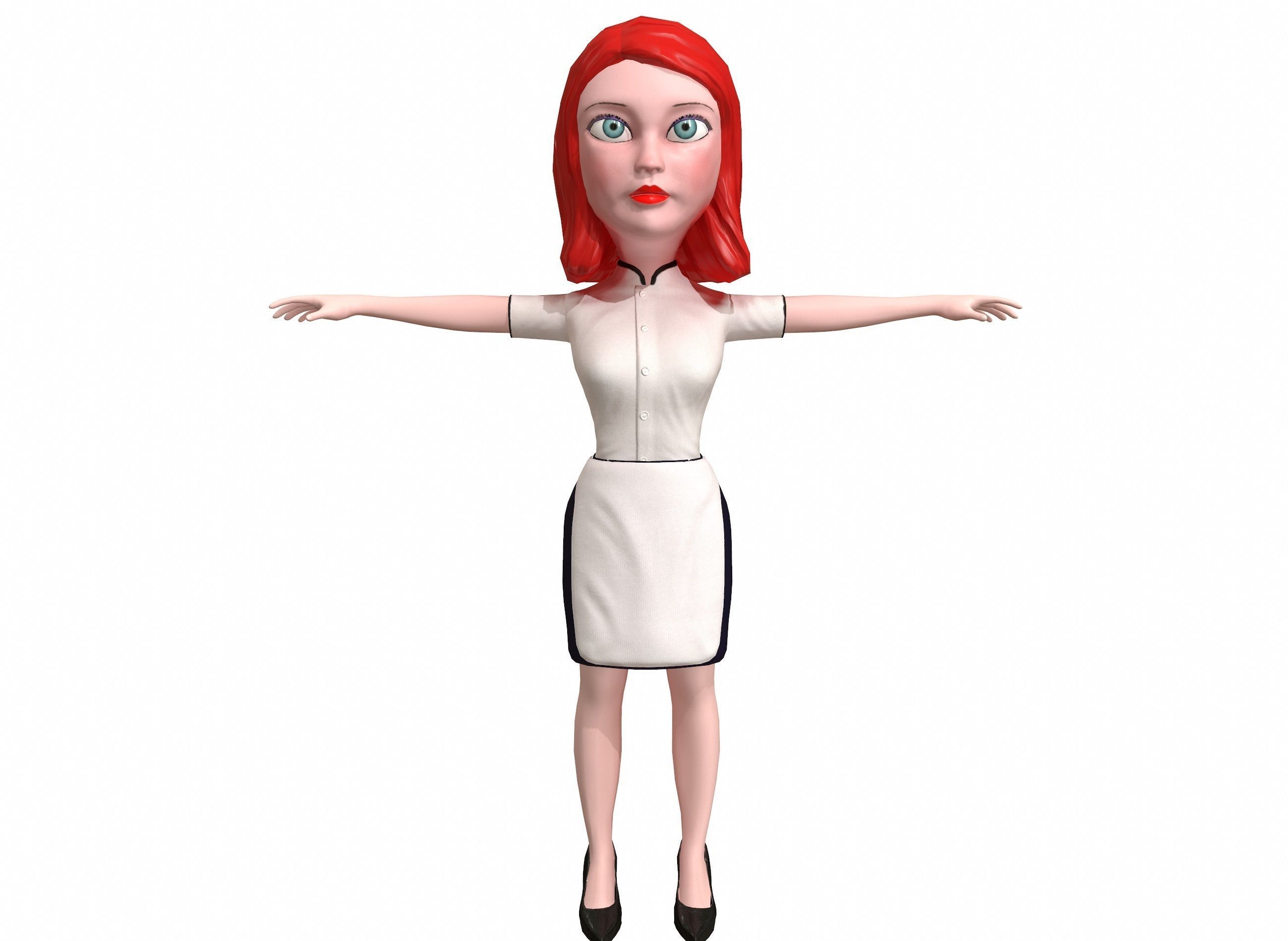 Waitress stylized rigged animated game ready character  Low-poly 3D model_18