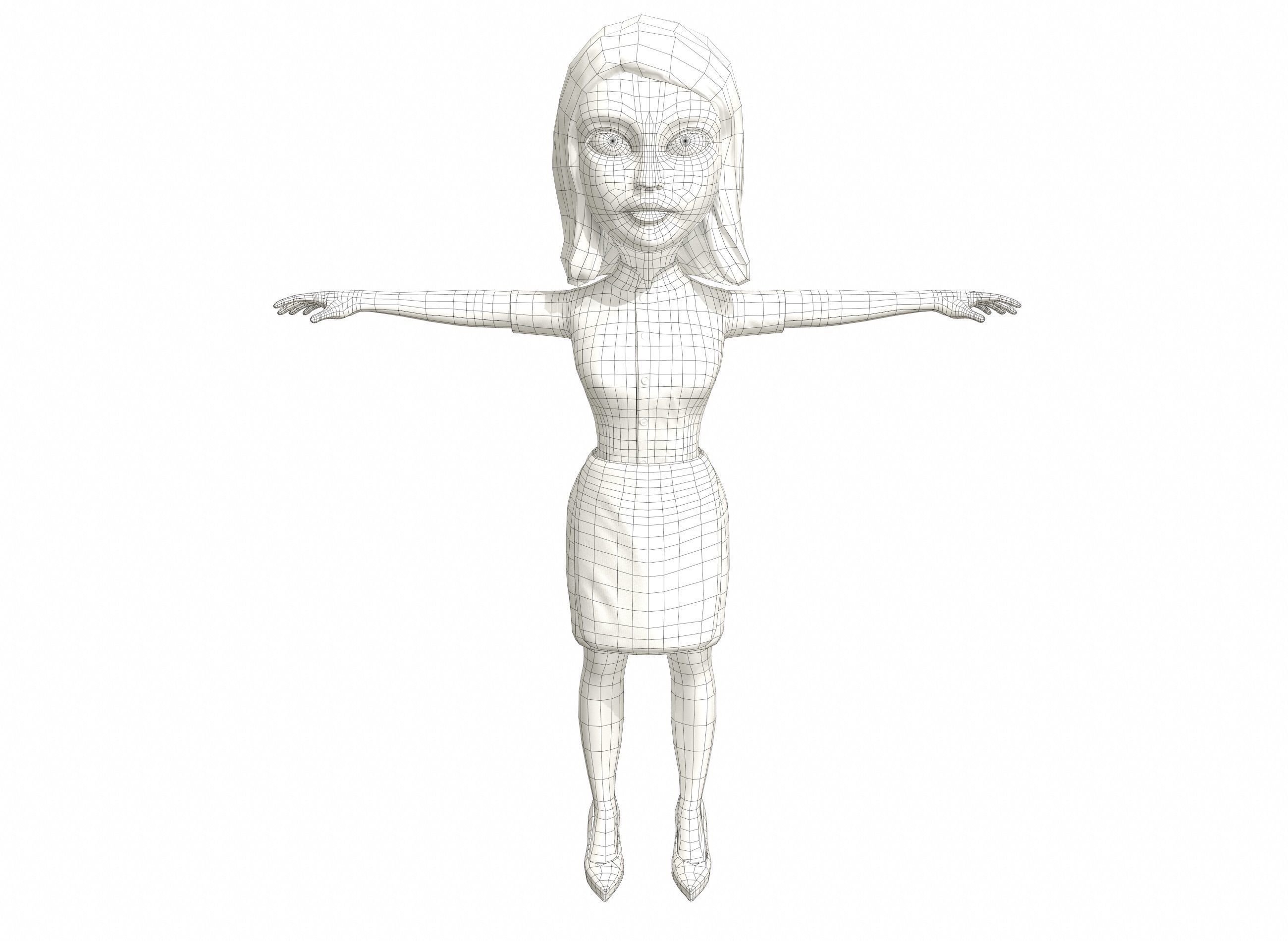 Waitress stylized rigged animated game ready character  Low-poly 3D model_22