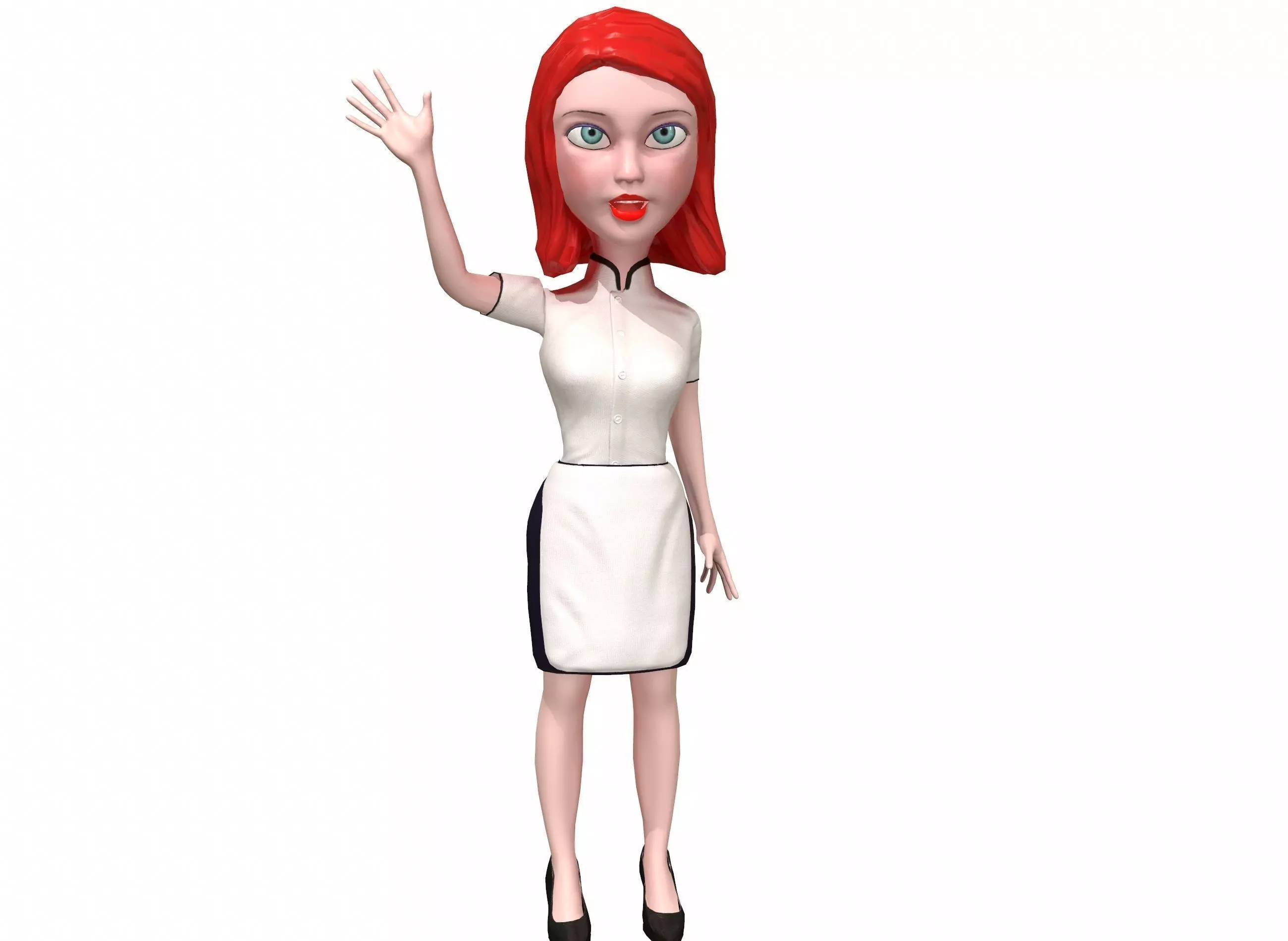 Waitress stylized rigged animated game ready character  Low-poly 3D model_0