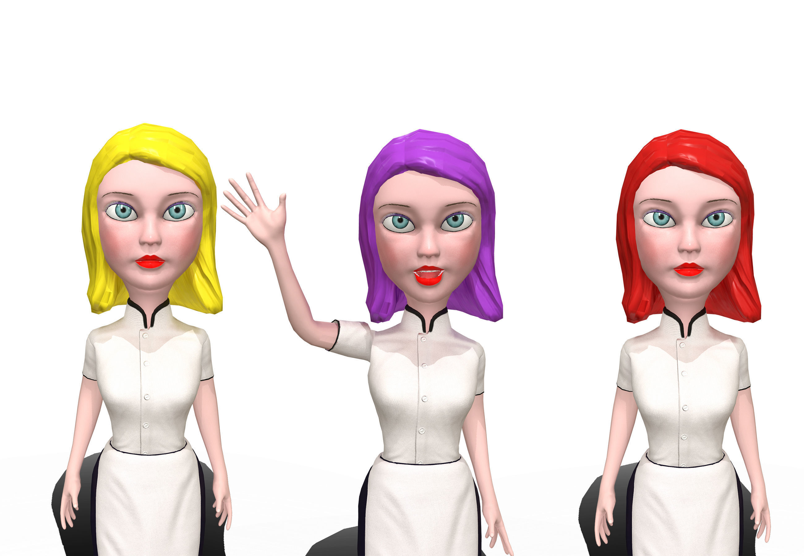 Waitress stylized rigged animated game ready character  Low-poly 3D model_2