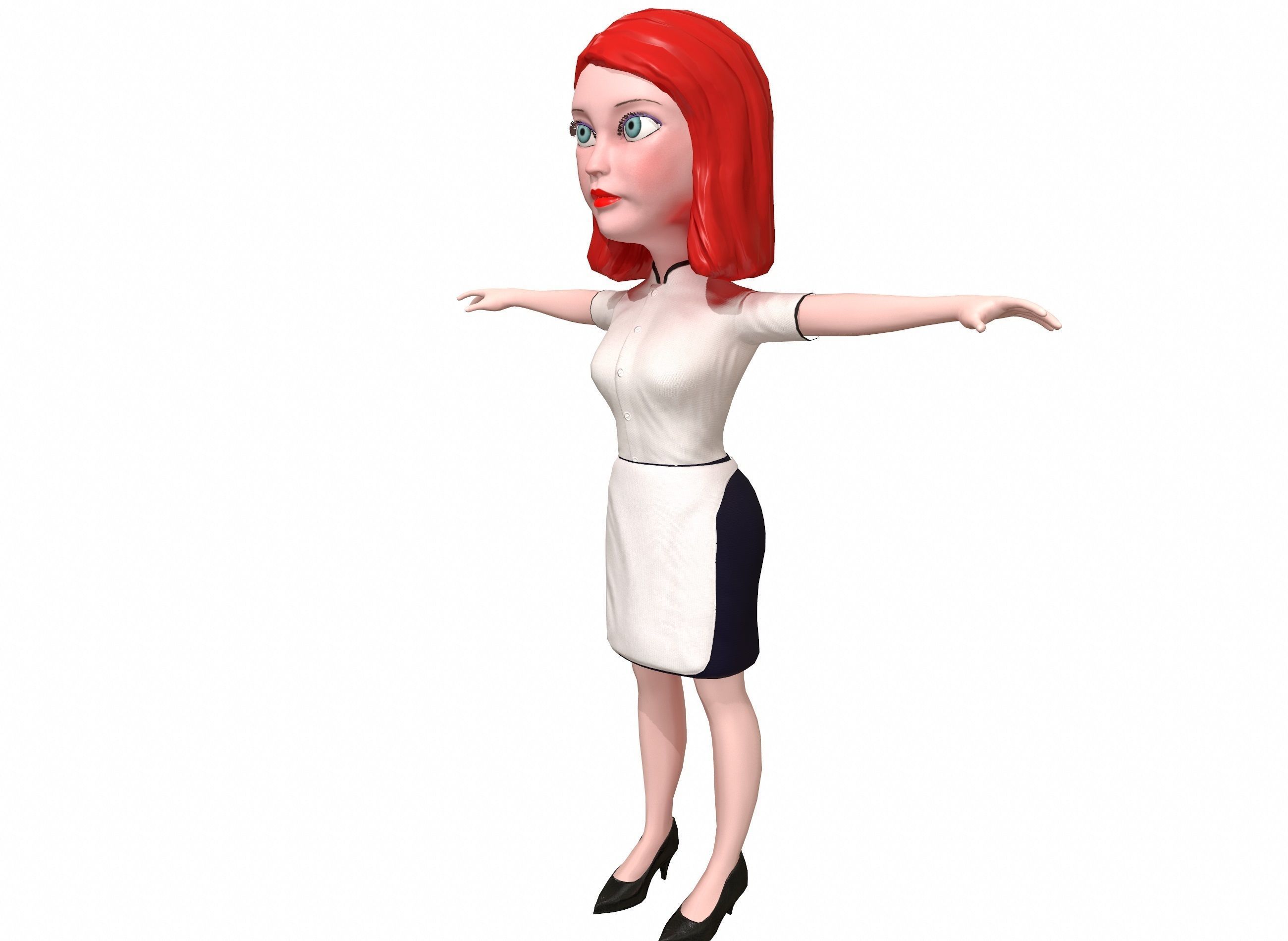 Waitress stylized rigged animated game ready character  Low-poly 3D model_19