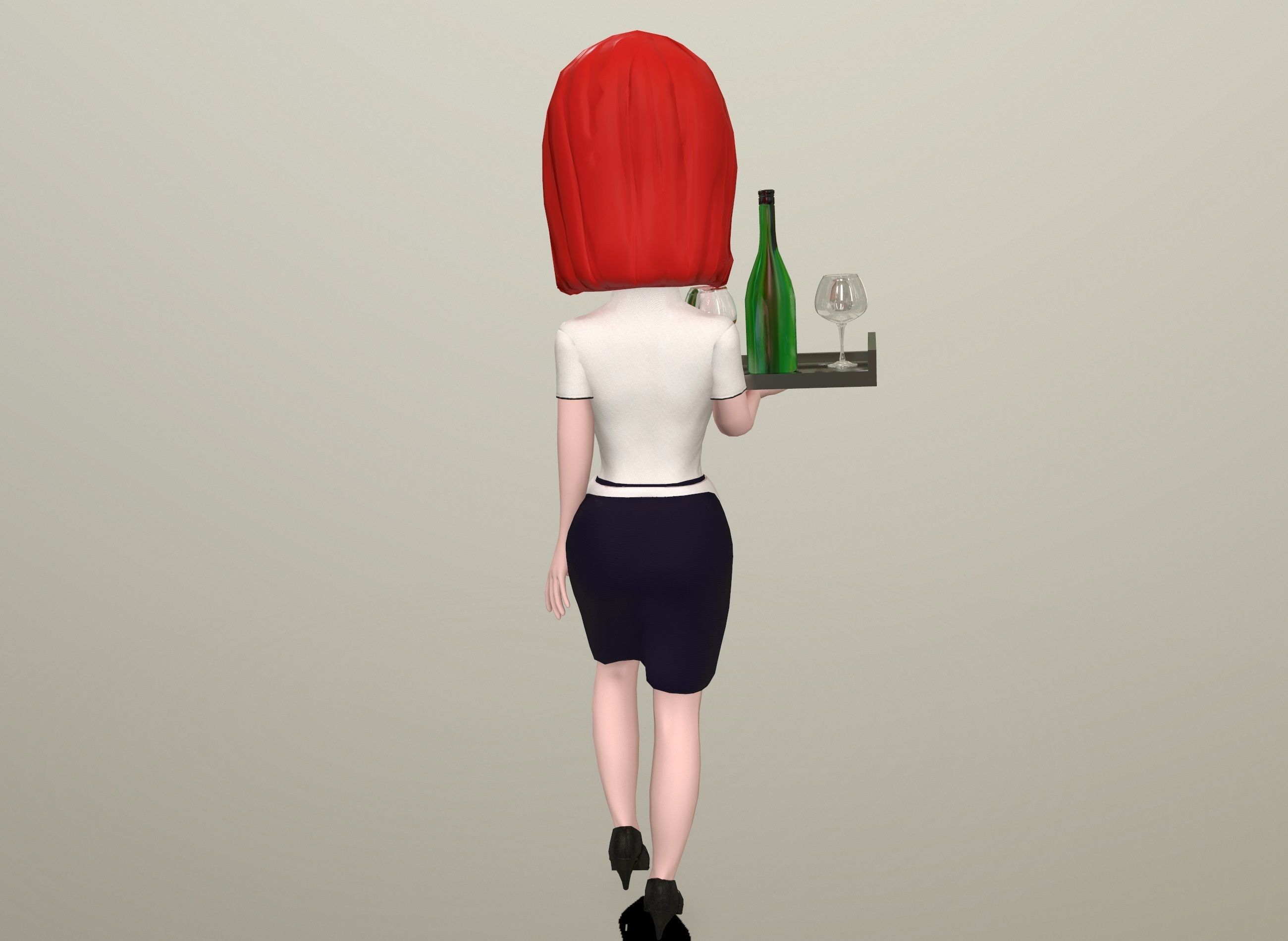Waitress stylized rigged animated game ready character  Low-poly 3D model_7