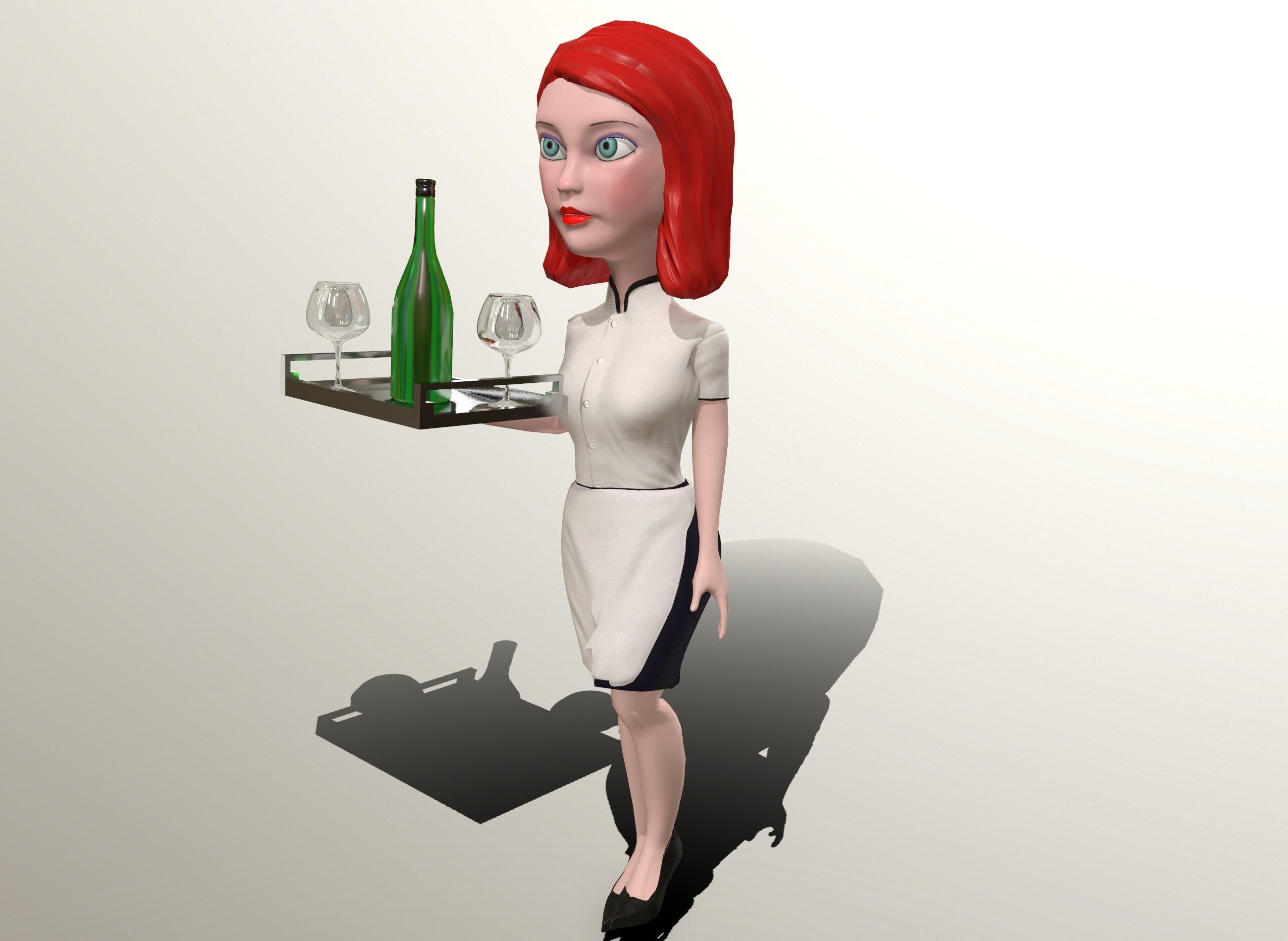 Waitress stylized rigged animated game ready character  Low-poly 3D model_6