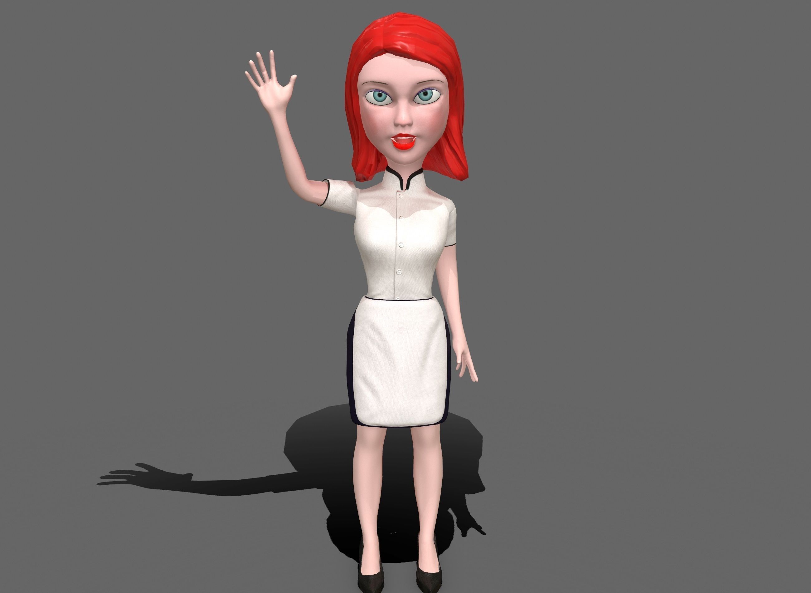 Waitress stylized rigged animated game ready character  Low-poly 3D model_16