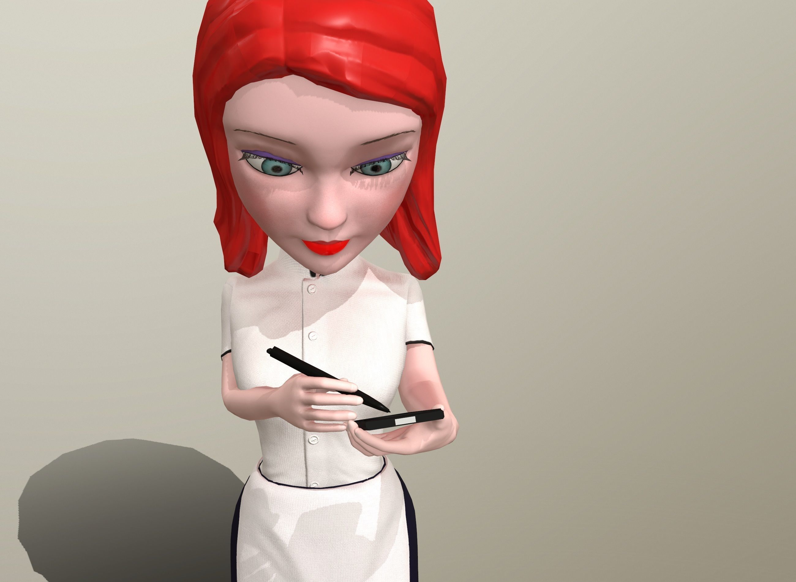 Waitress stylized rigged animated game ready character  Low-poly 3D model_13