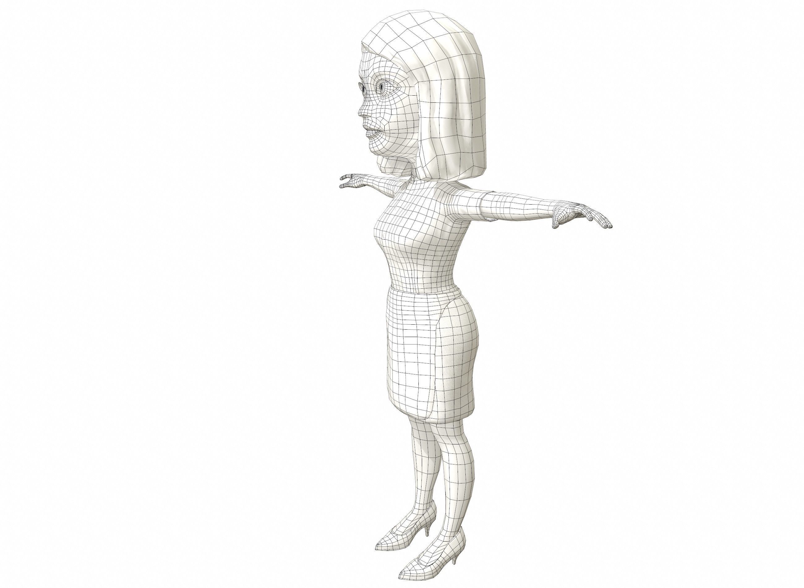 Waitress stylized rigged animated game ready character  Low-poly 3D model_23