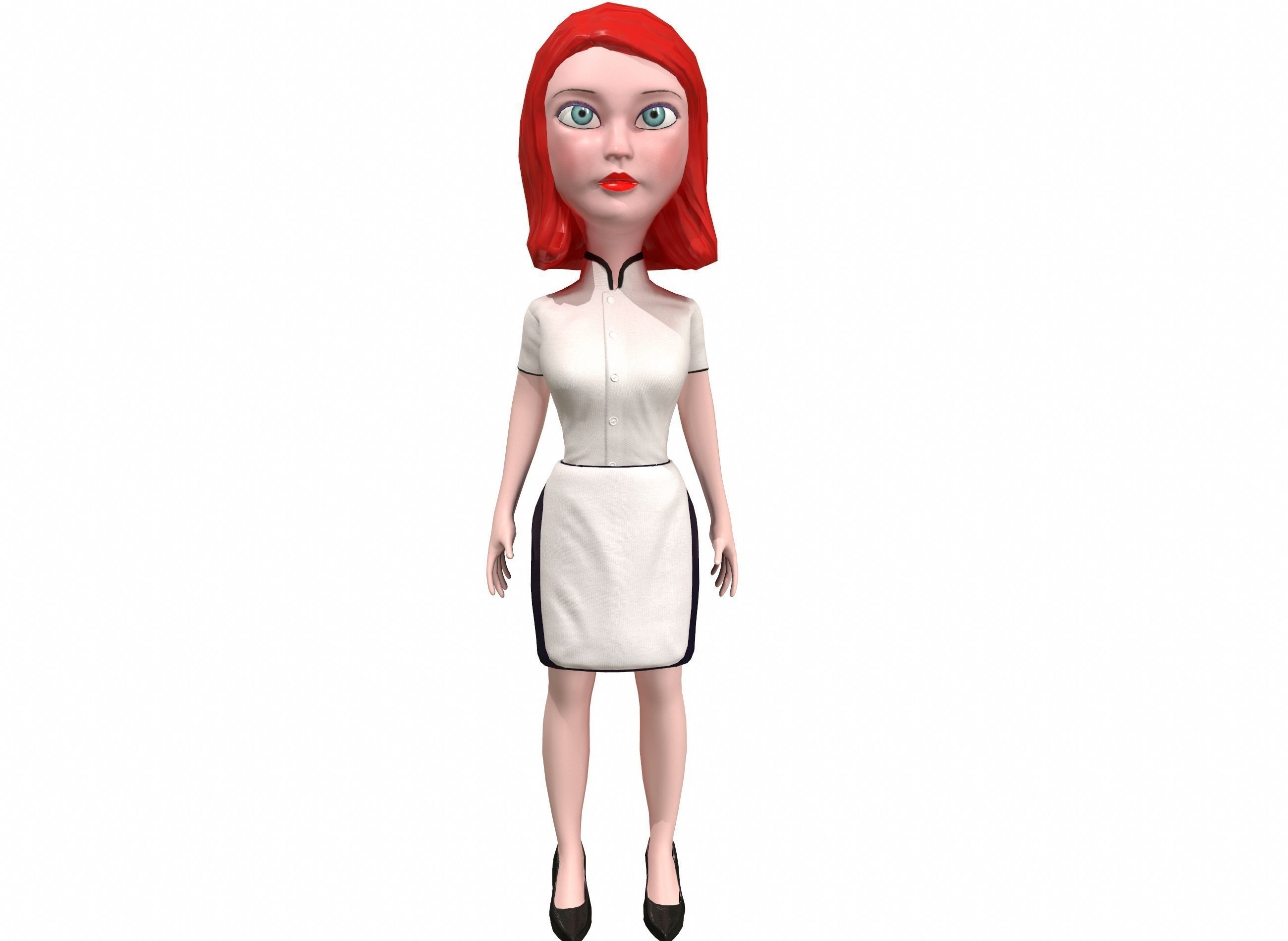 Waitress stylized rigged animated game ready character  Low-poly 3D model_3