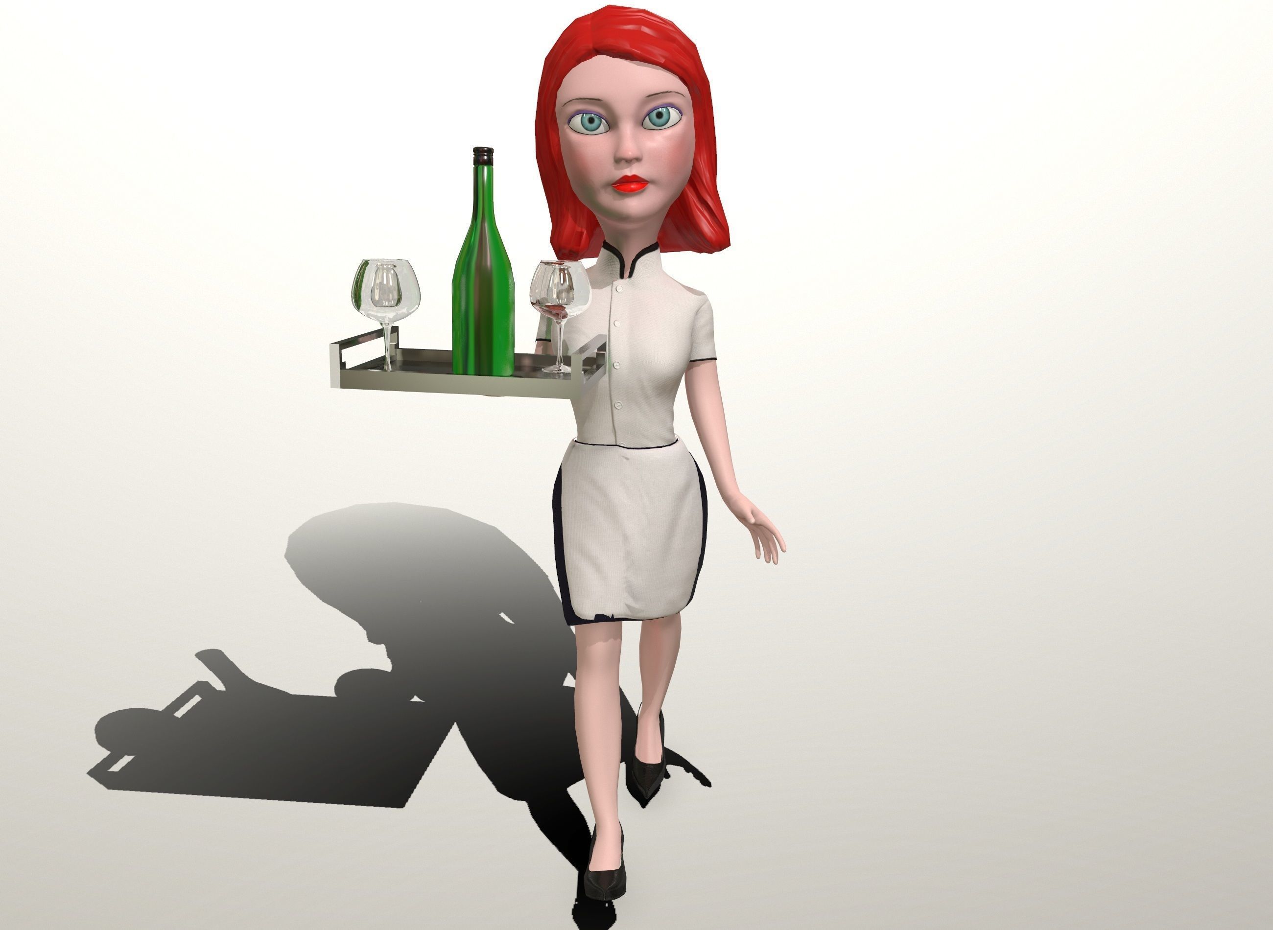 Waitress stylized rigged animated game ready character  Low-poly 3D model_4