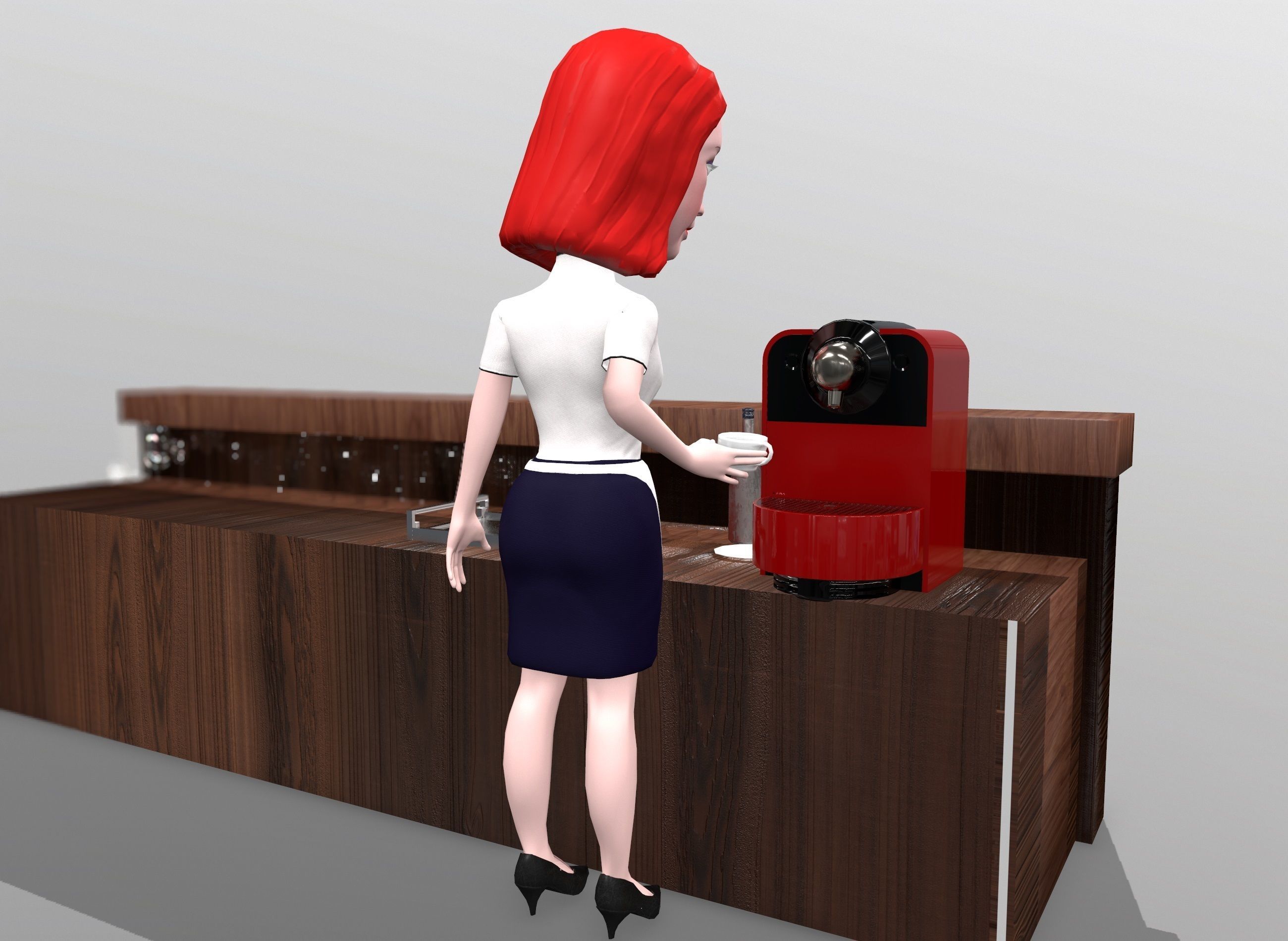 Waitress stylized rigged animated game ready character  Low-poly 3D model_9