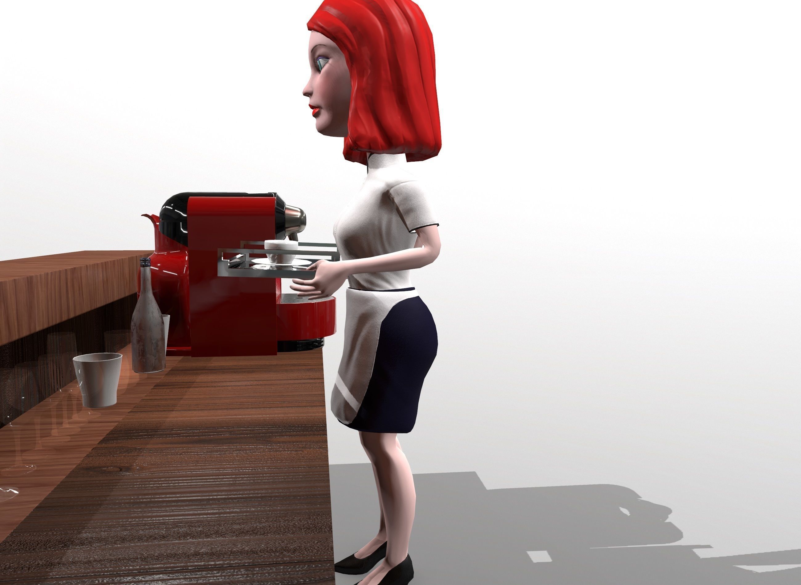 Waitress stylized rigged animated game ready character  Low-poly 3D model_11