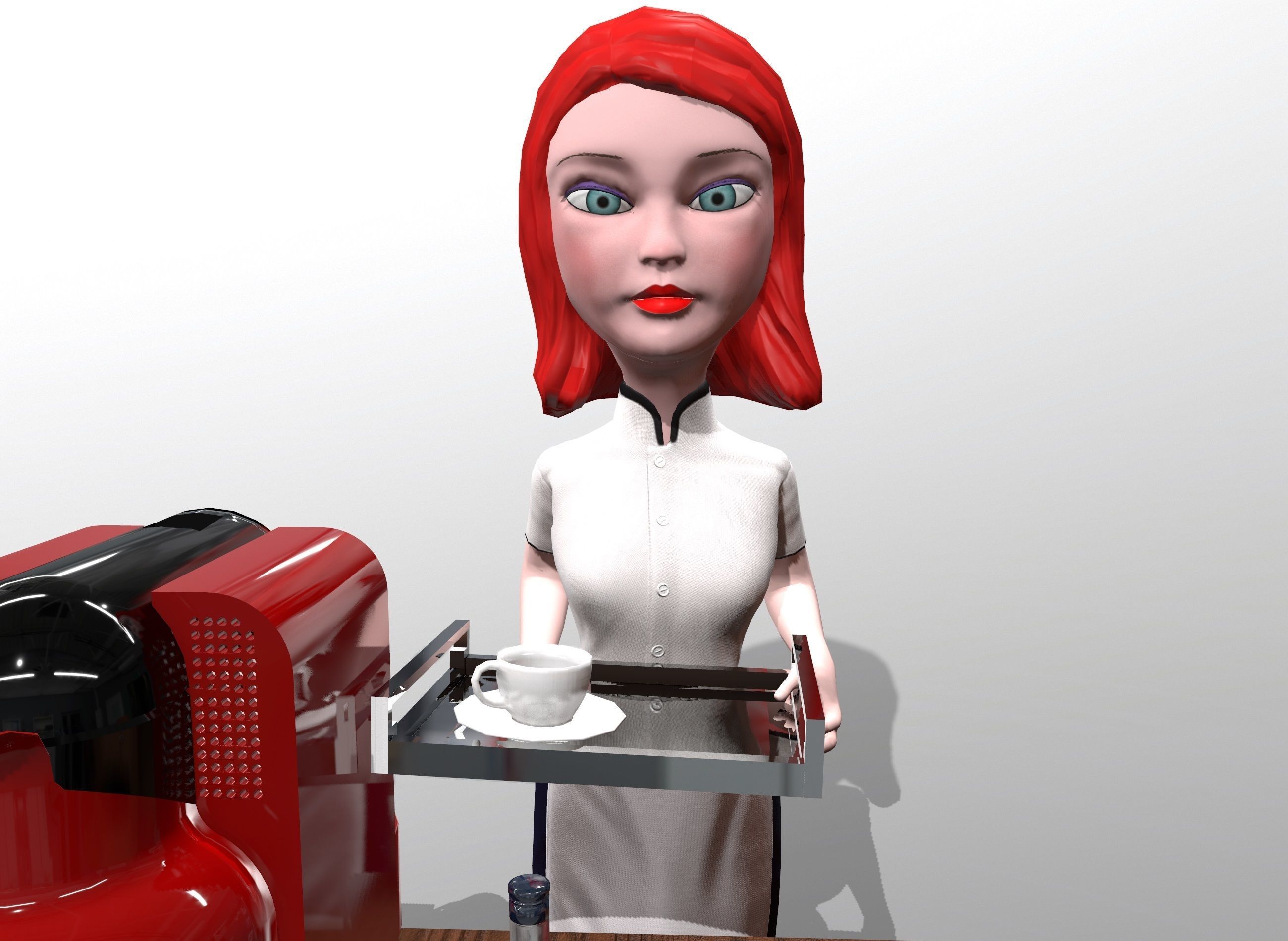 Waitress stylized rigged animated game ready character  Low-poly 3D model_8