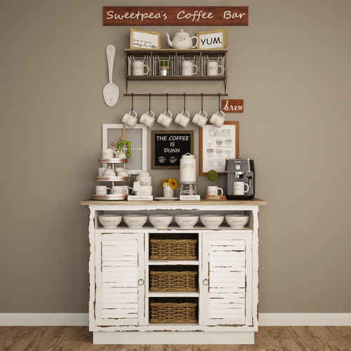 Coffee set bar with shelves and baskets 3D model