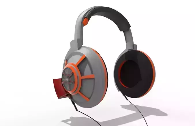 headphone headset with orange and cord