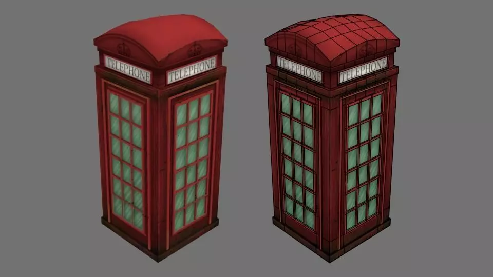 English telephone booth Low-poly 3D model