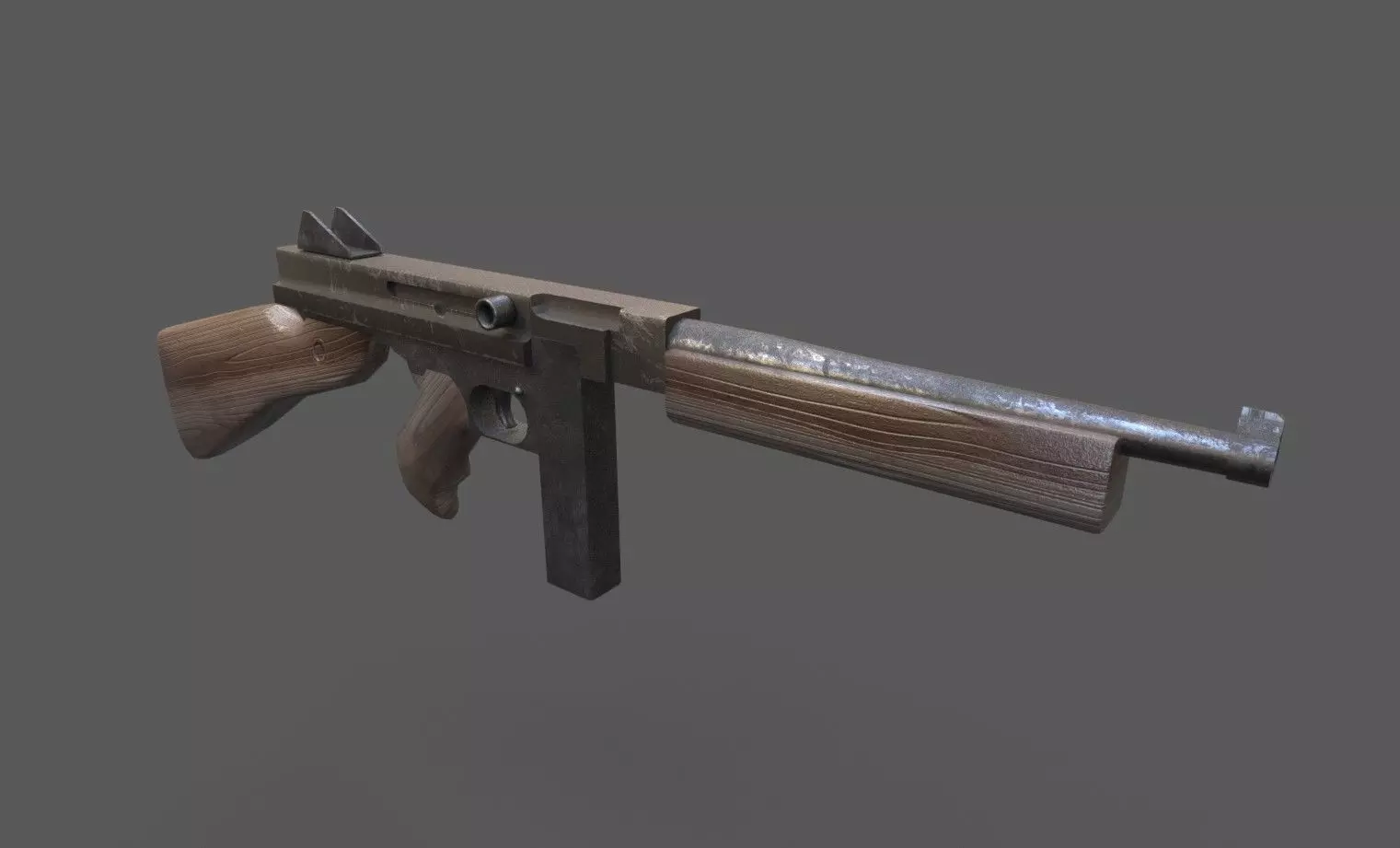Thompson Submachine Gun Low-poly 3D model_0