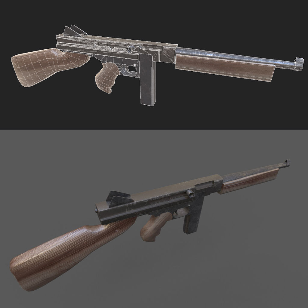 Thompson Submachine Gun Low-poly 3D model_4