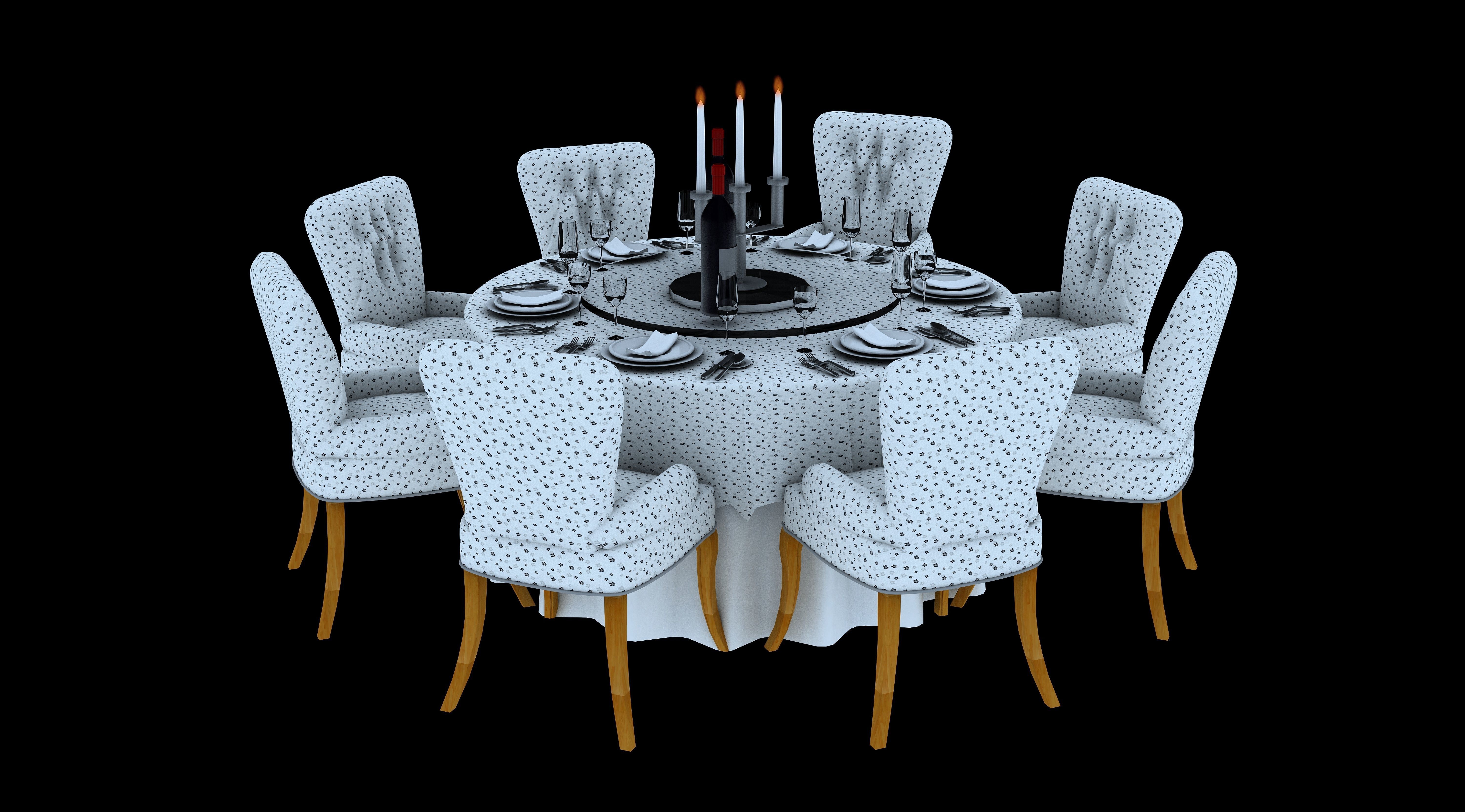 Dining Table And Chairs Set 3D print model_3