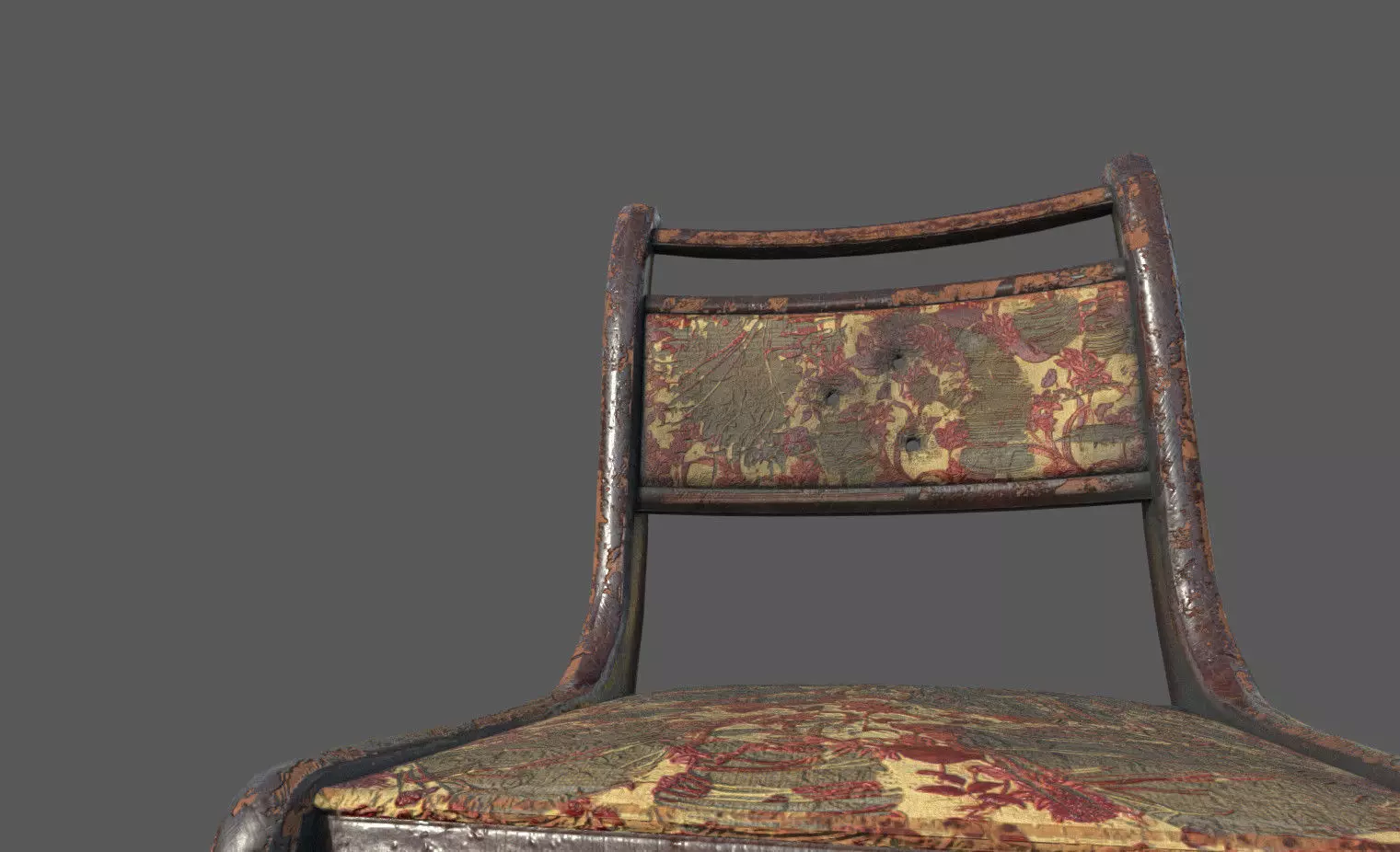 Low poly Old chair with holes from the shots Free low-poly 3D model