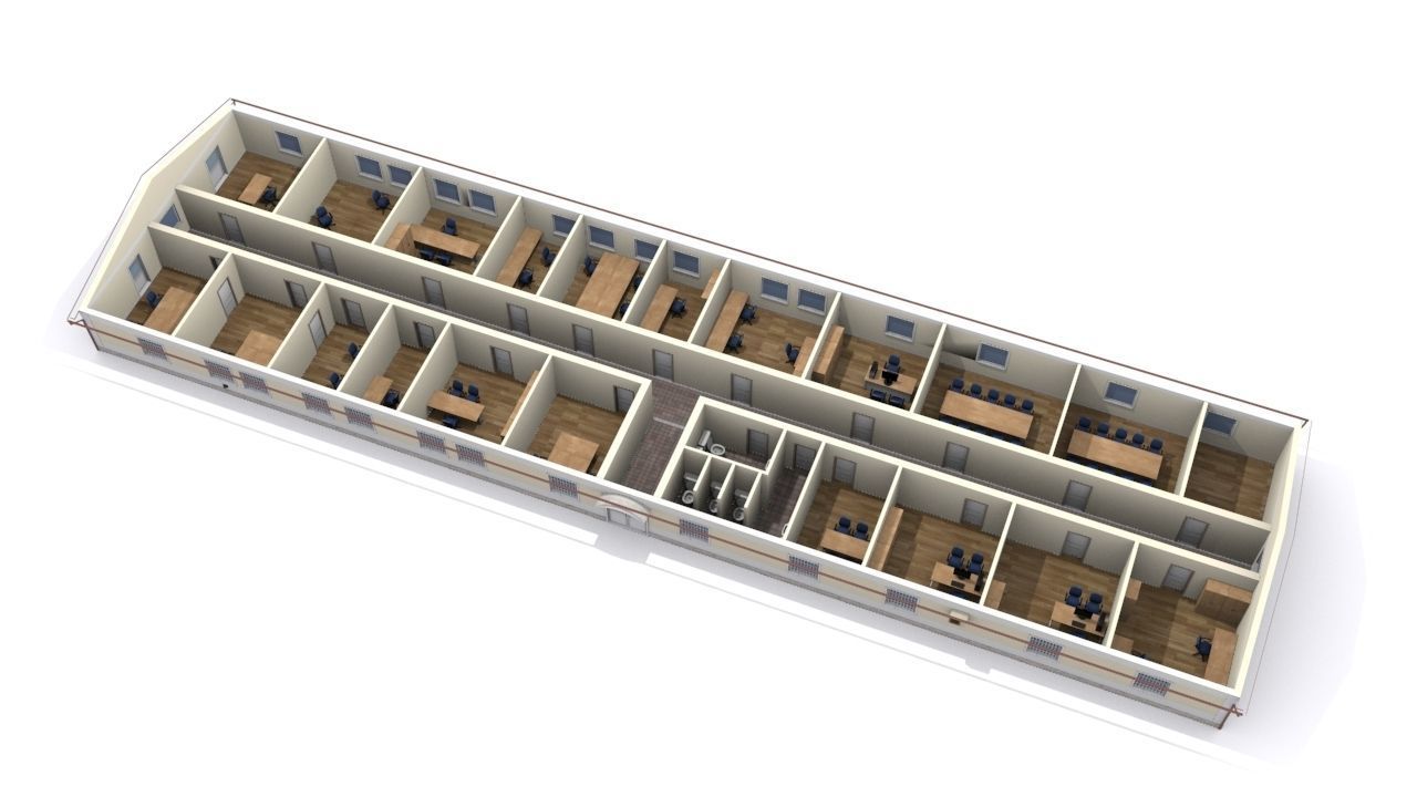 Small office building Low-poly 3D model_5