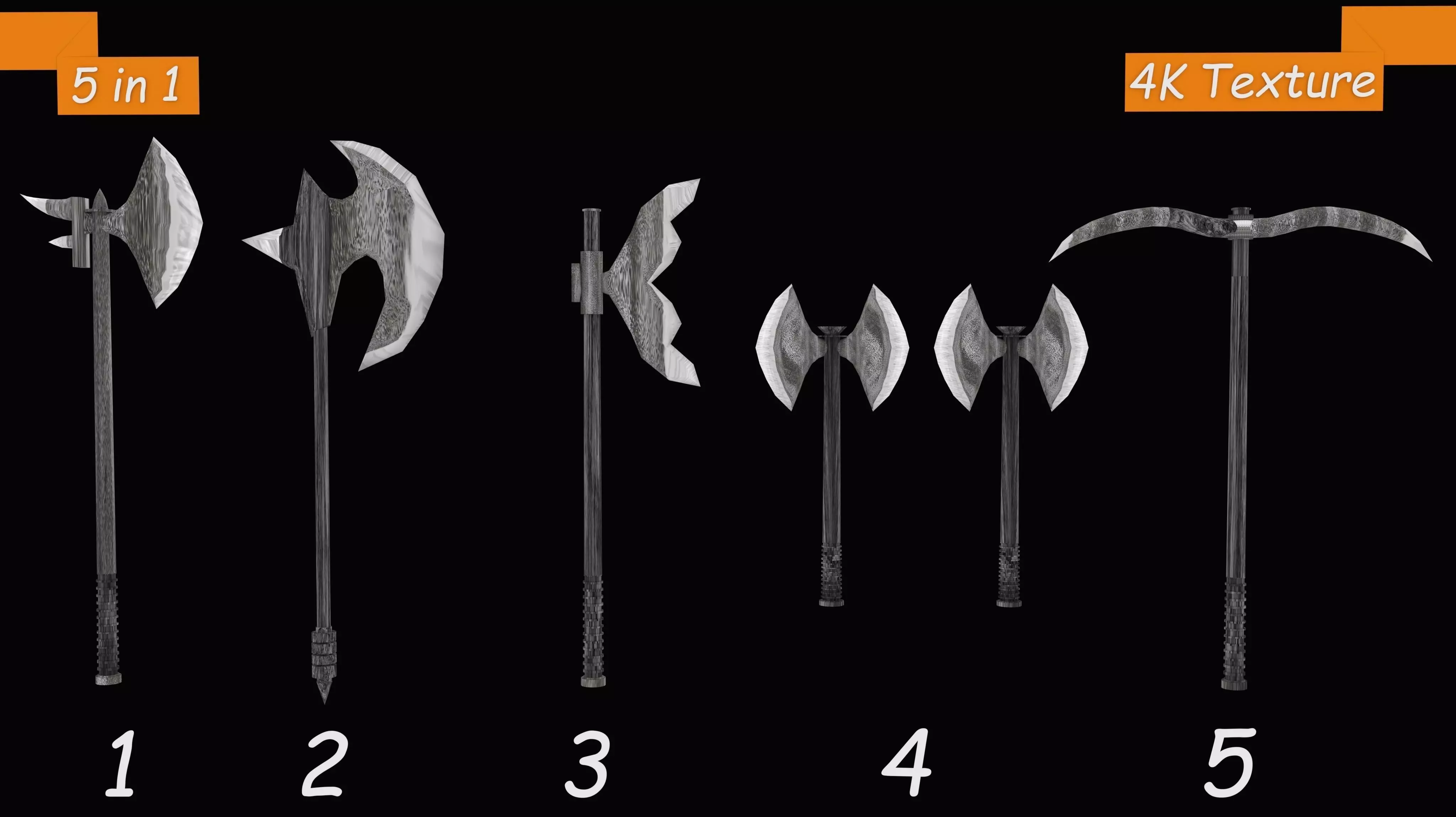 Axe Weapon Pack 5 in 1 Free low-poly 3D model
