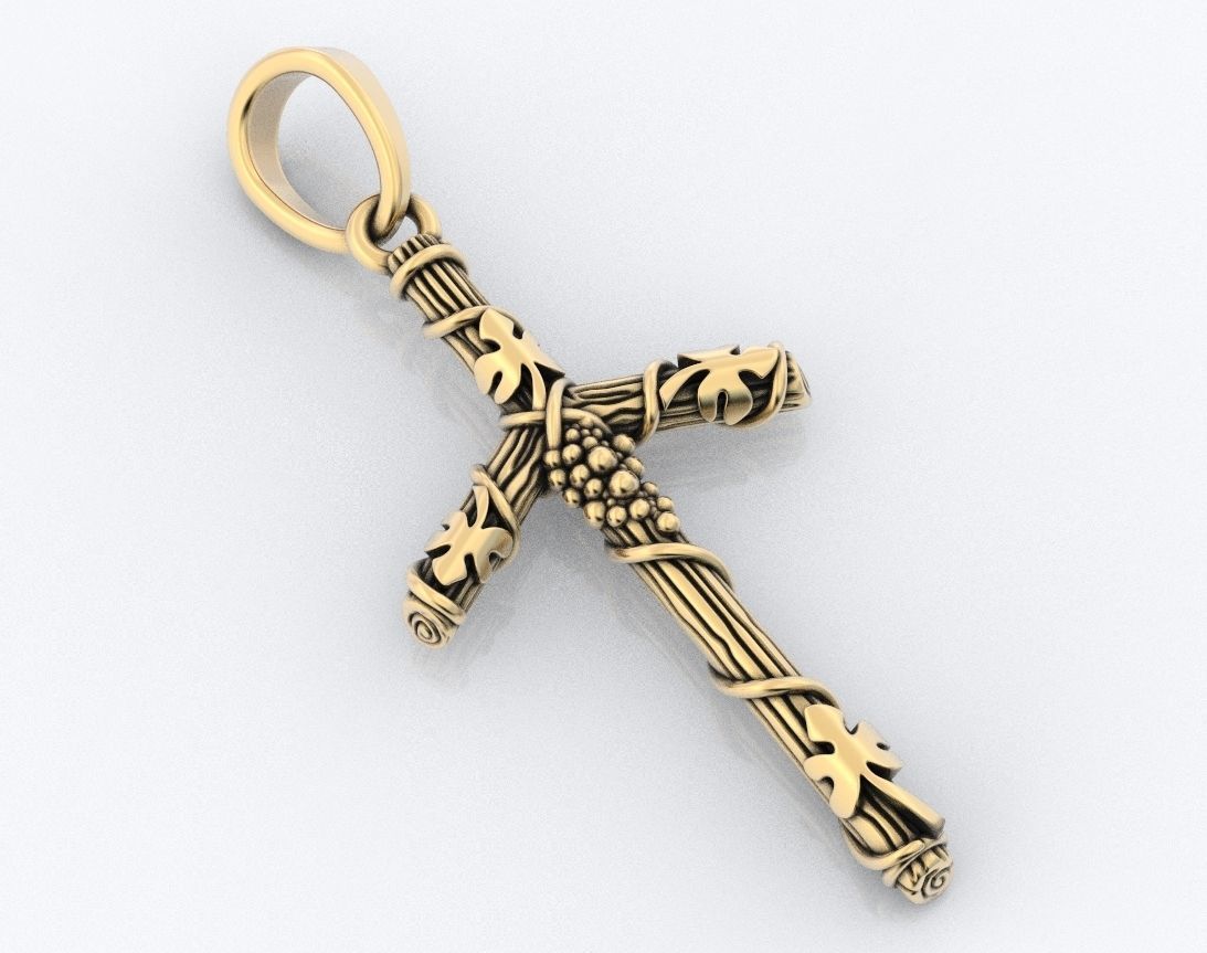 Cross tree with grape leaves 376 3D print model_1