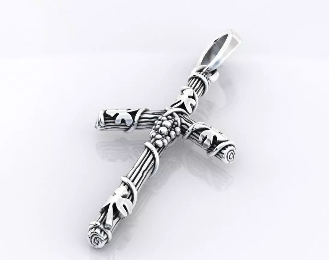 Cross tree with grape leaves 376 3D print model_0