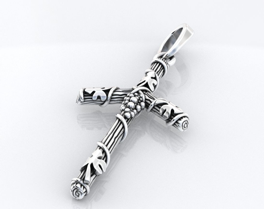 Cross tree with grape leaves 376 3D print model_7