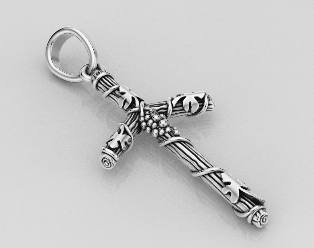 Cross tree with grape leaves 376 3D print model_10