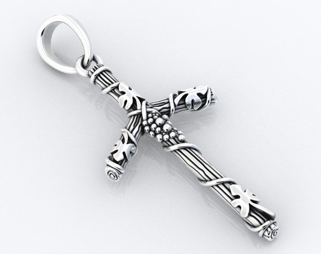 Cross tree with grape leaves 376 3D print model_5