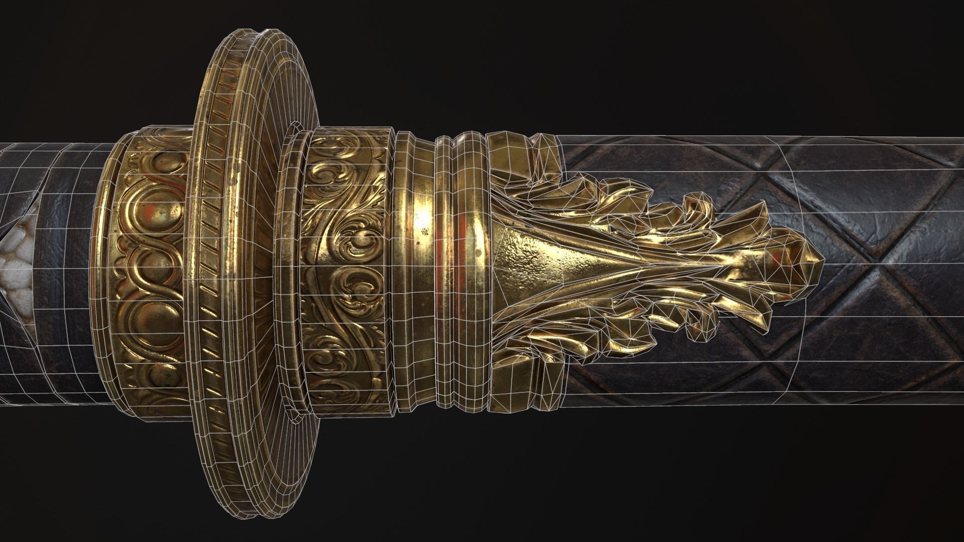Golden Katana Sword PBR Game-Ready Low-poly 3D model_7
