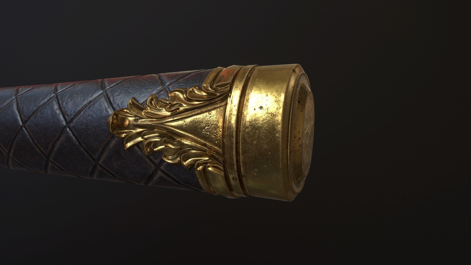 Golden Katana Sword PBR Game-Ready Low-poly 3D model_16