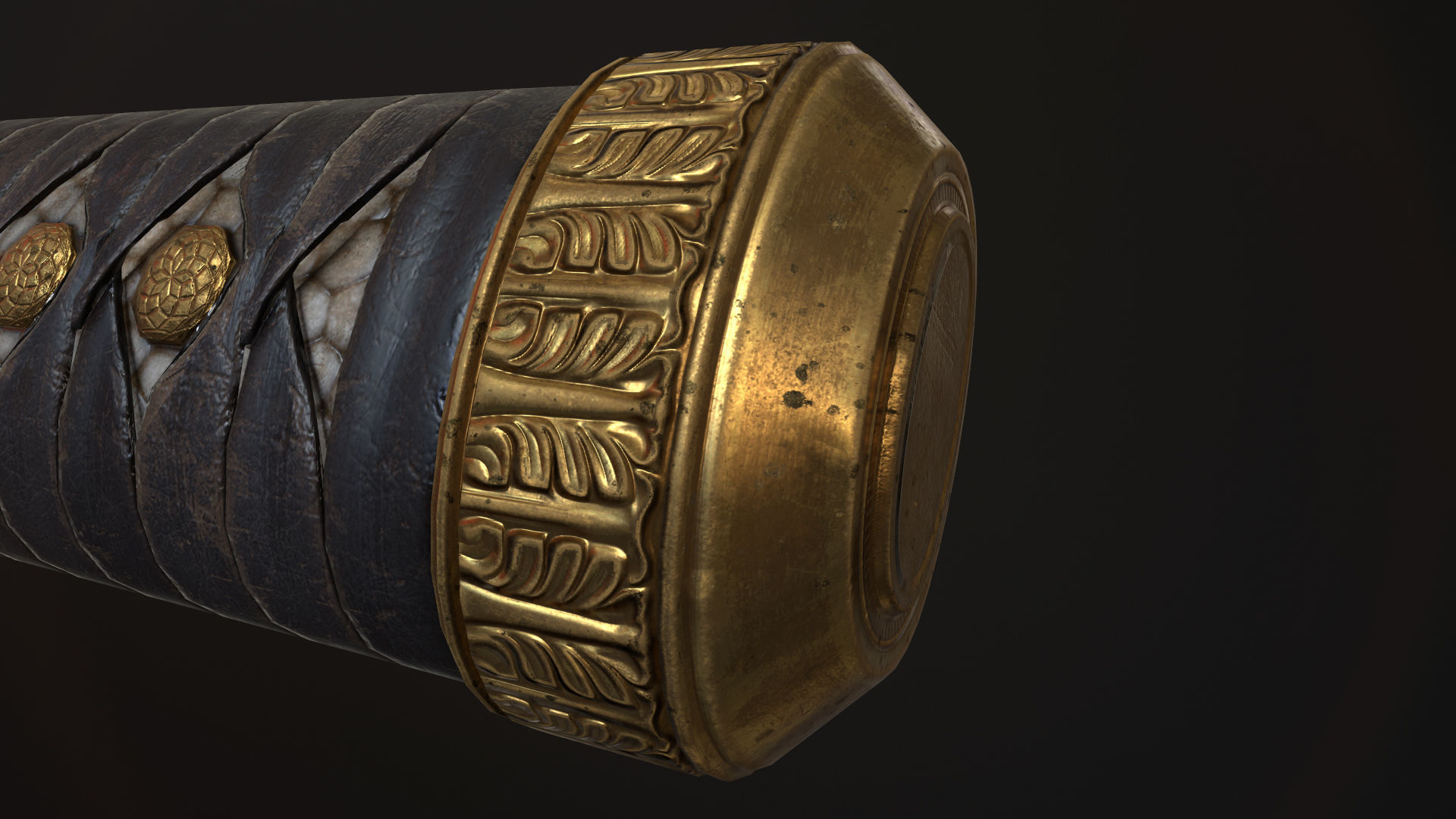 Golden Katana Sword PBR Game-Ready Low-poly 3D model_14