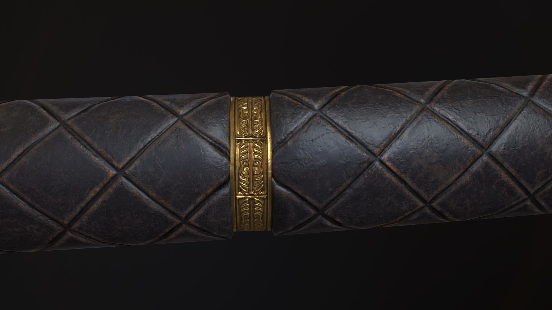 Golden Katana Sword PBR Game-Ready Low-poly 3D model_18