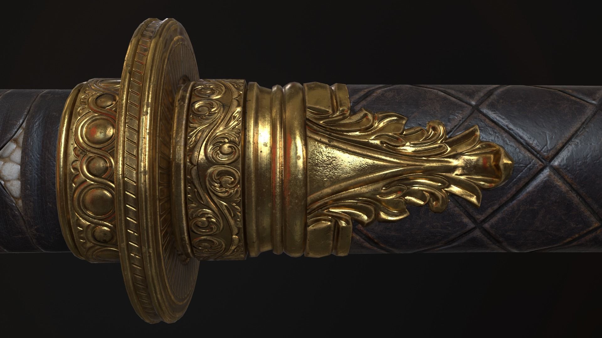 Golden Katana Sword PBR Game-Ready Low-poly 3D model_6