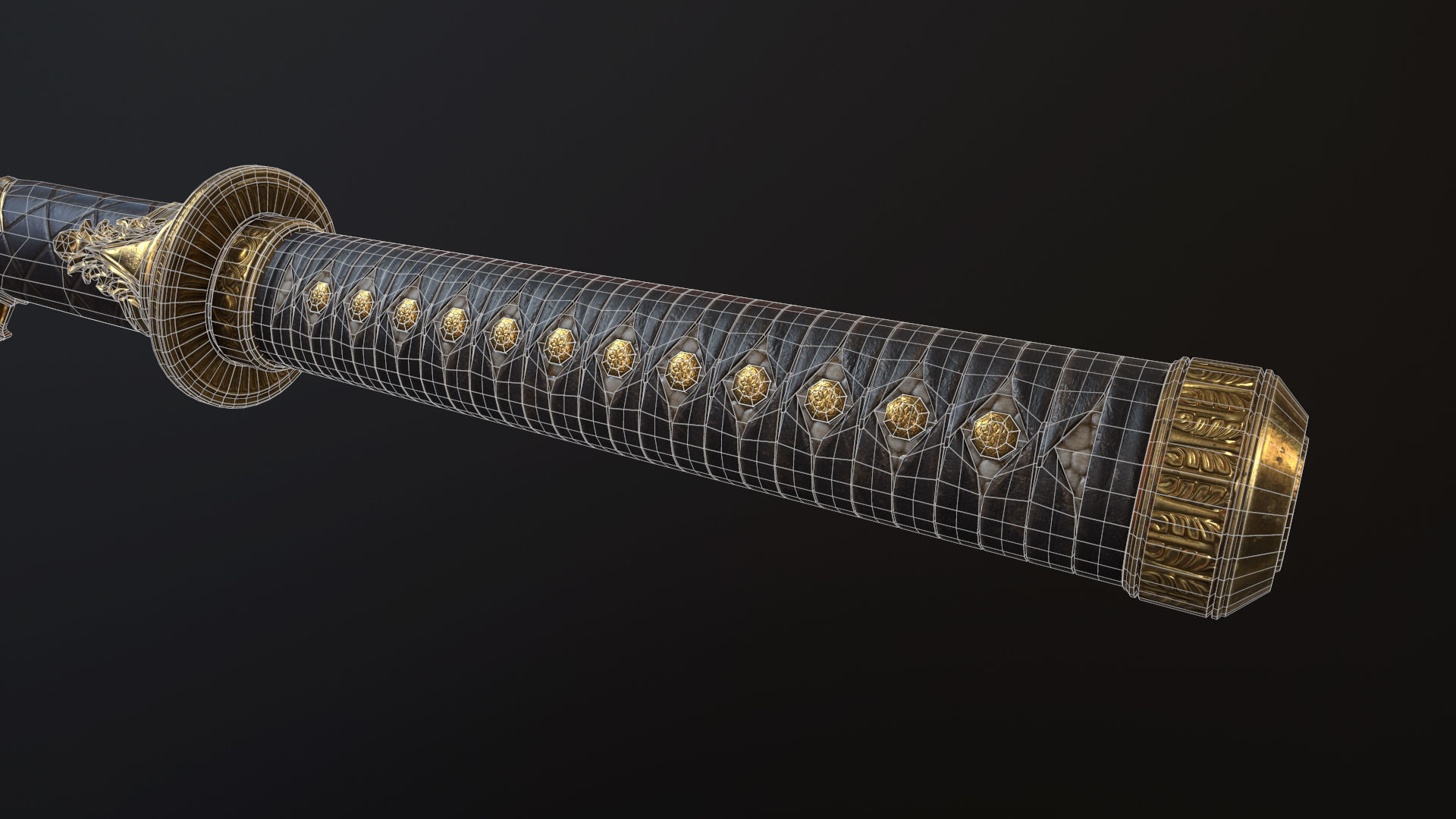 Golden Katana Sword PBR Game-Ready Low-poly 3D model_11