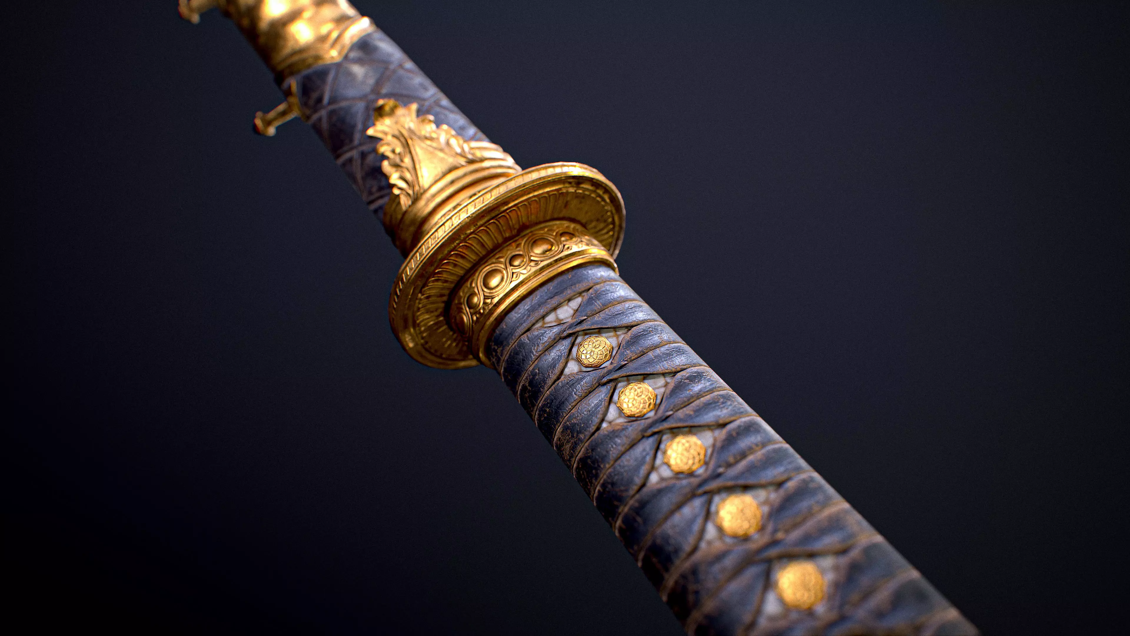 Golden Katana Sword PBR Game-Ready Low-poly 3D model_0